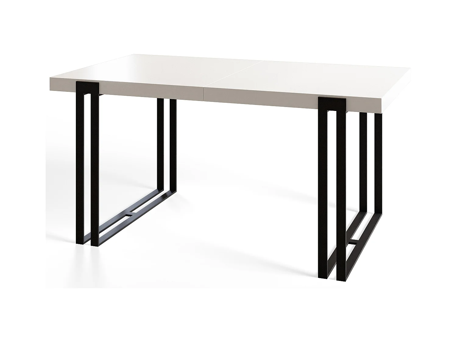 Table de salle à manger rectangulaire ROSA, table à rallonges, dimensions: 120-220X80X77 cm,couleur: blanc, avec pieds métalliques de couleur noir