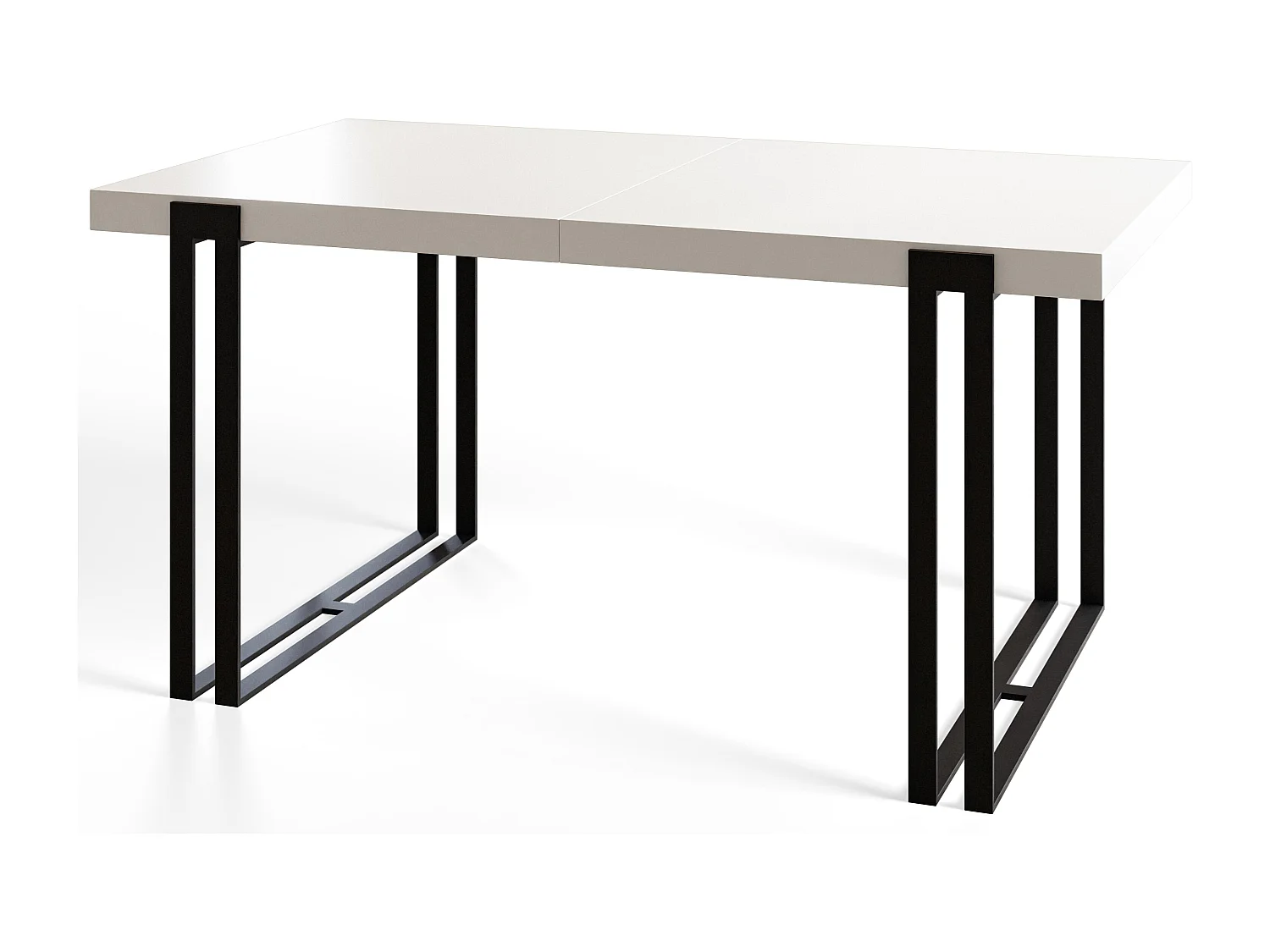 Table de salle à manger rectangulaire ROSA, table à rallonges, dimensions: 120-220X80X77 cm,couleur: blanc, avec pieds métalliques de couleur noir