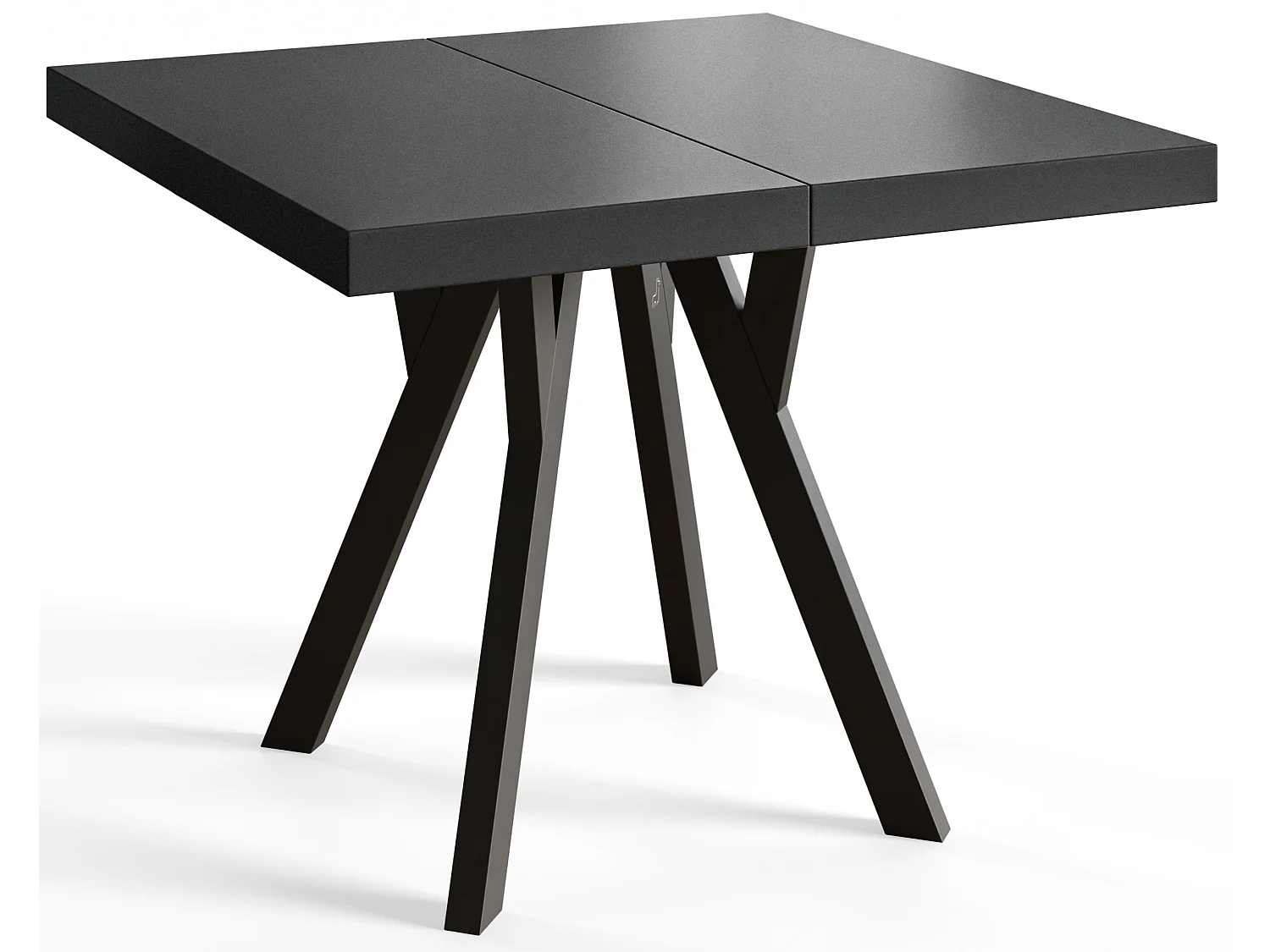 Table de salle à manger carrée RICO, table à rallonges, dimensions: 110-210X110X77 cm, couleur: noir, avec pieds en bois de couleur noire
