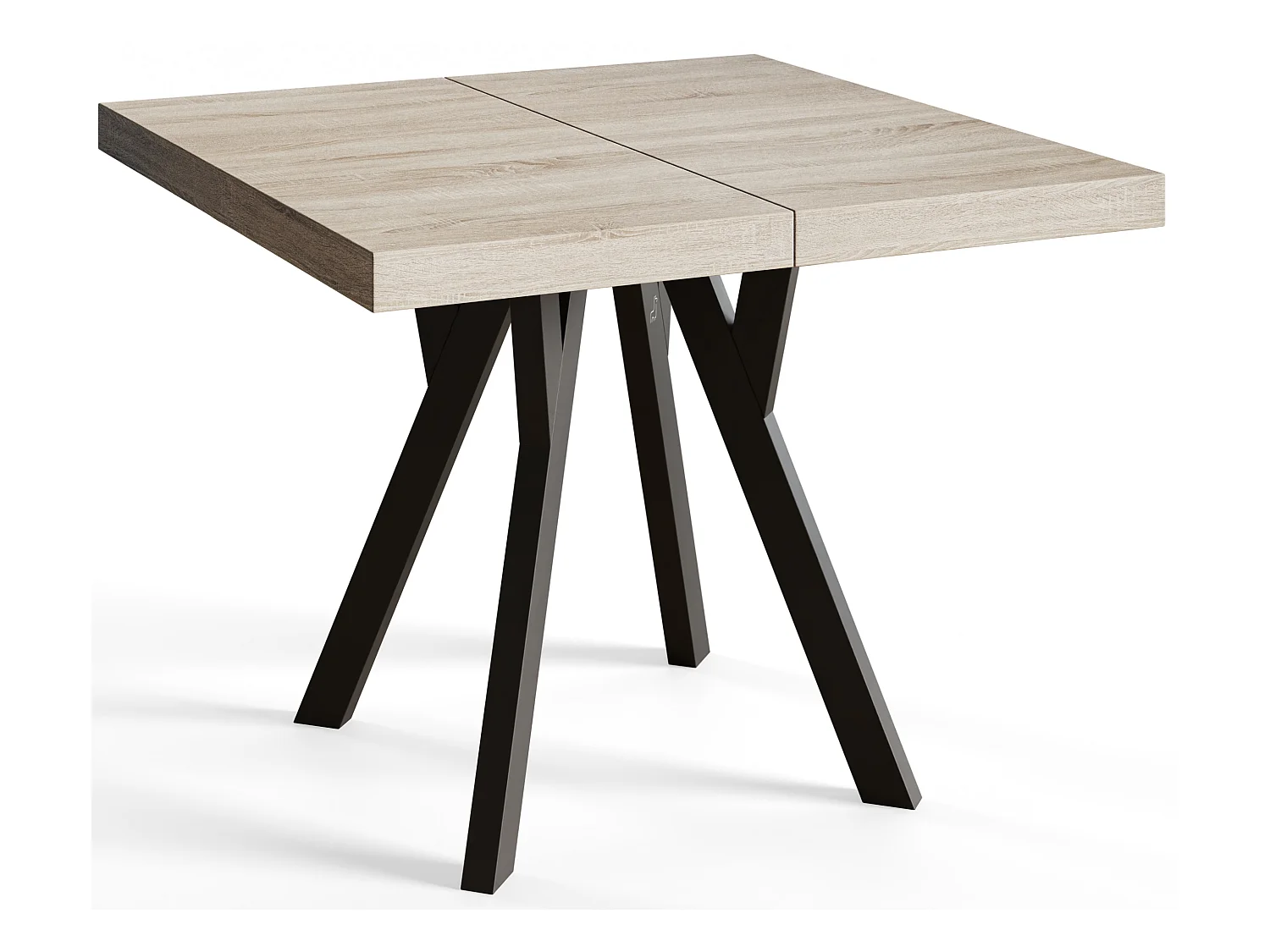 Table de salle à manger carrée RICO, table à rallonges, dimensions: 100-200X100X77 cm, couleur: SONOMA, avec pieds en bois de couleur noire