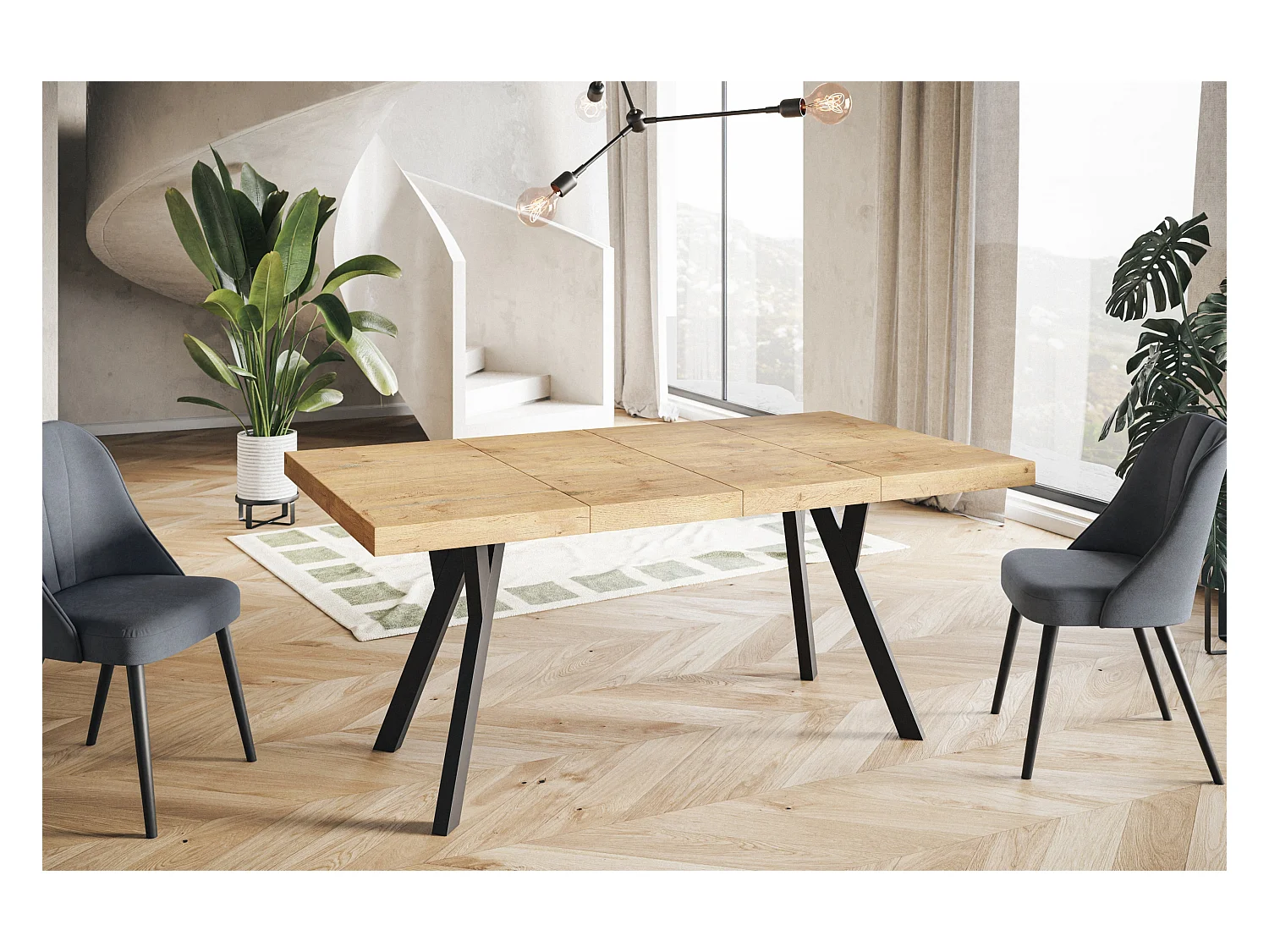 Table de salle à manger carrée RICO, table à rallonges, dimensions: 100-200X100X77 cm, couleur: LANCELOT, avec pieds en bois de couleur noire