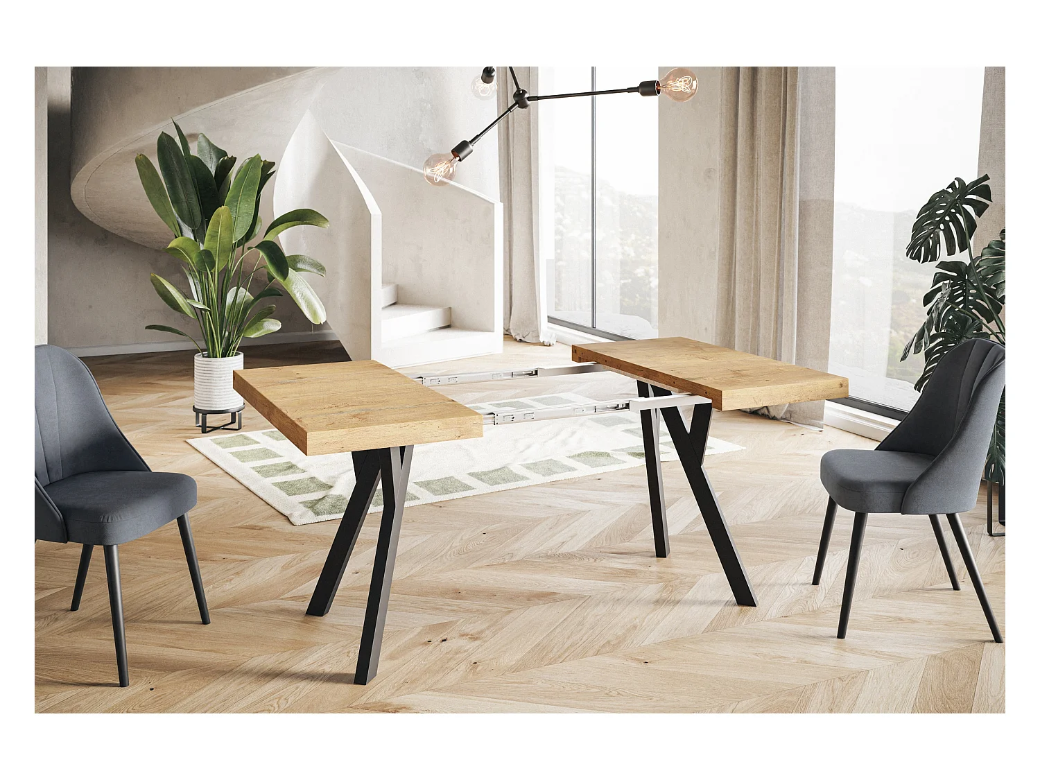 Table de salle à manger carrée RICO, table à rallonges, dimensions: 100-200X100X77 cm, couleur: LANCELOT, avec pieds en bois de couleur noire