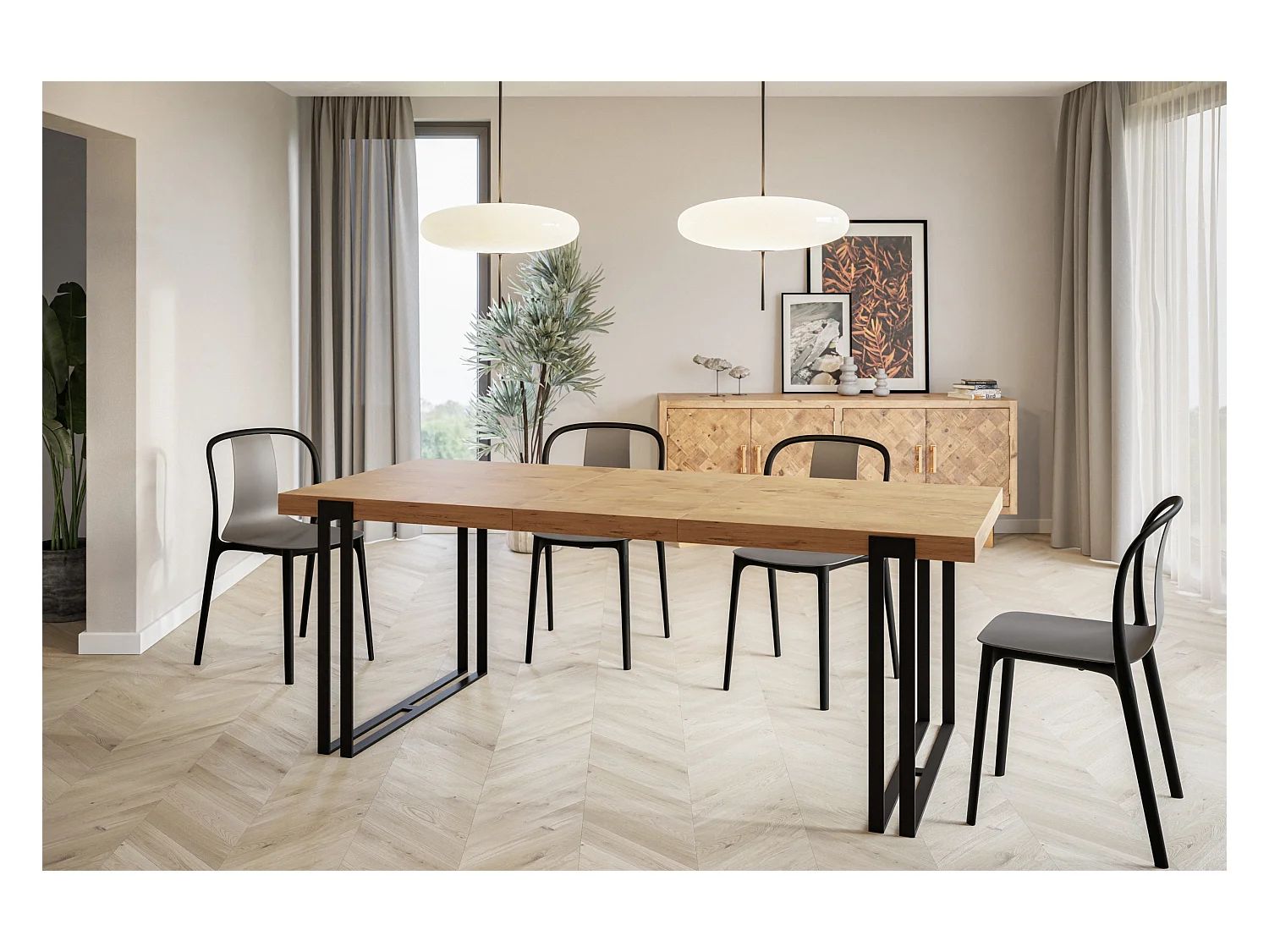 Table de salle à manger rectangulaire ROSA, table à rallonges, dimensions: 140-240X80X77 cm, couleur: LANCELOT, avec pieds métalliques de couleur noire