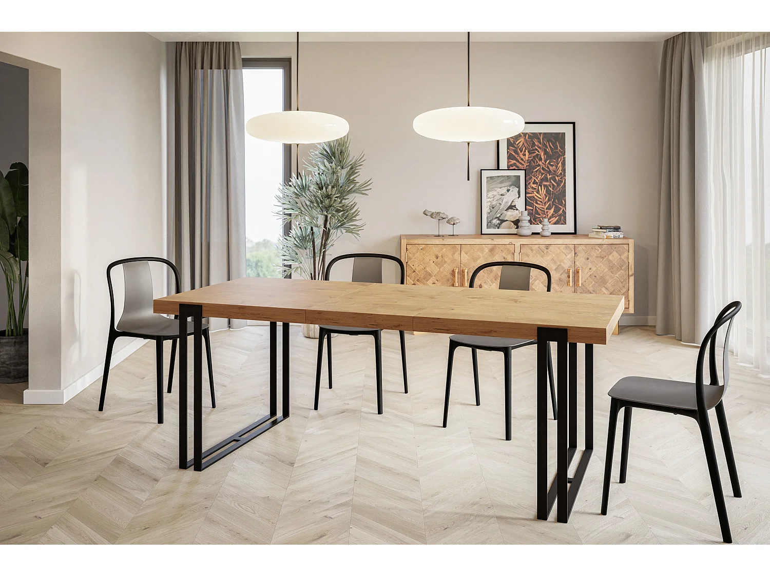 Table de salle à manger rectangulaire ROSA, table à rallonges, dimensions: 140-240X80X77 cm, couleur: LANCELOT, avec pieds métalliques de couleur noire