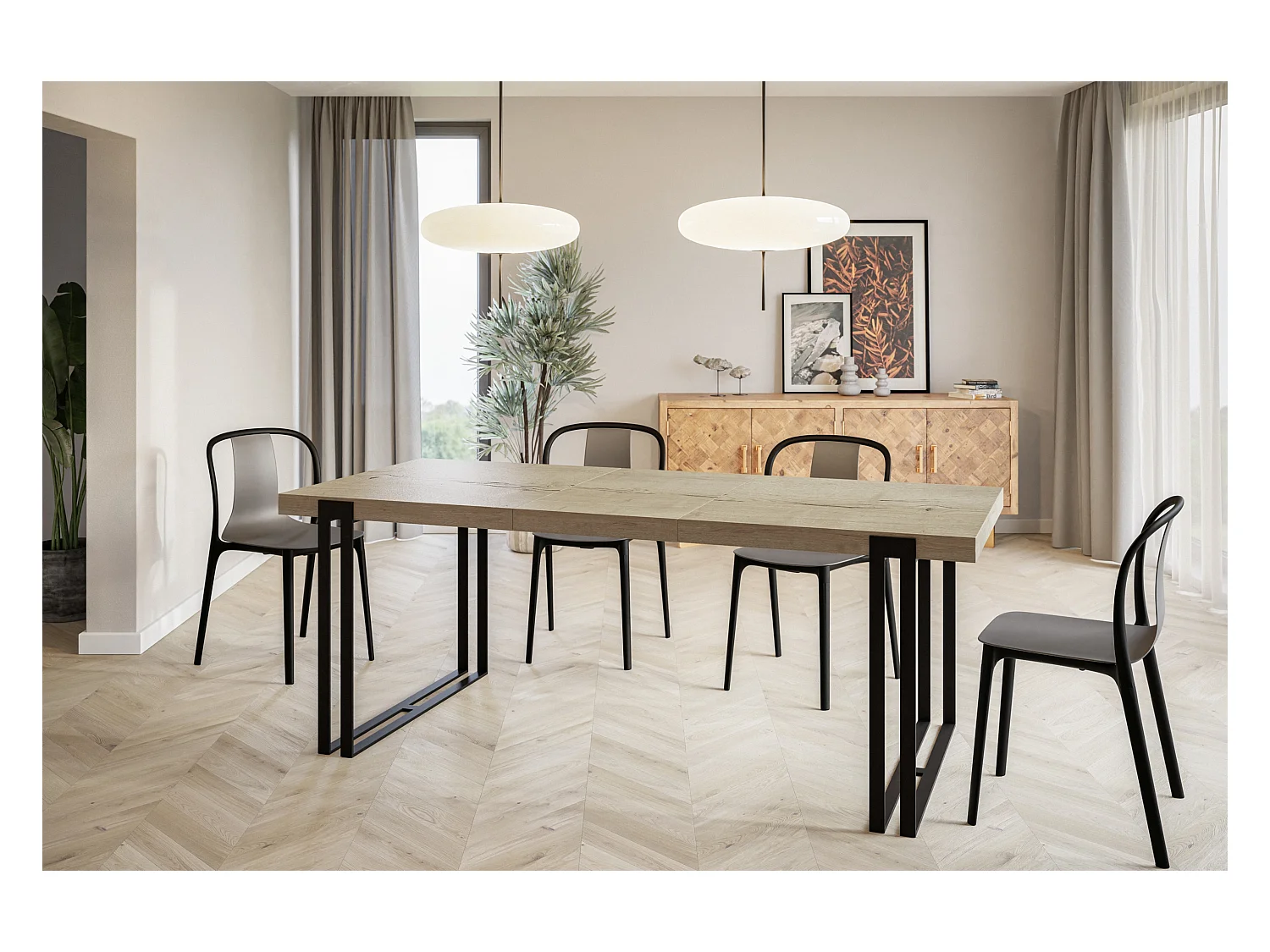 Table de salle à manger rectangulaire ROSA, table à rallonges, dimensions: 160-260X90X77 cm,couleur: HALIFAX, avec pieds métalliques de couleur noire