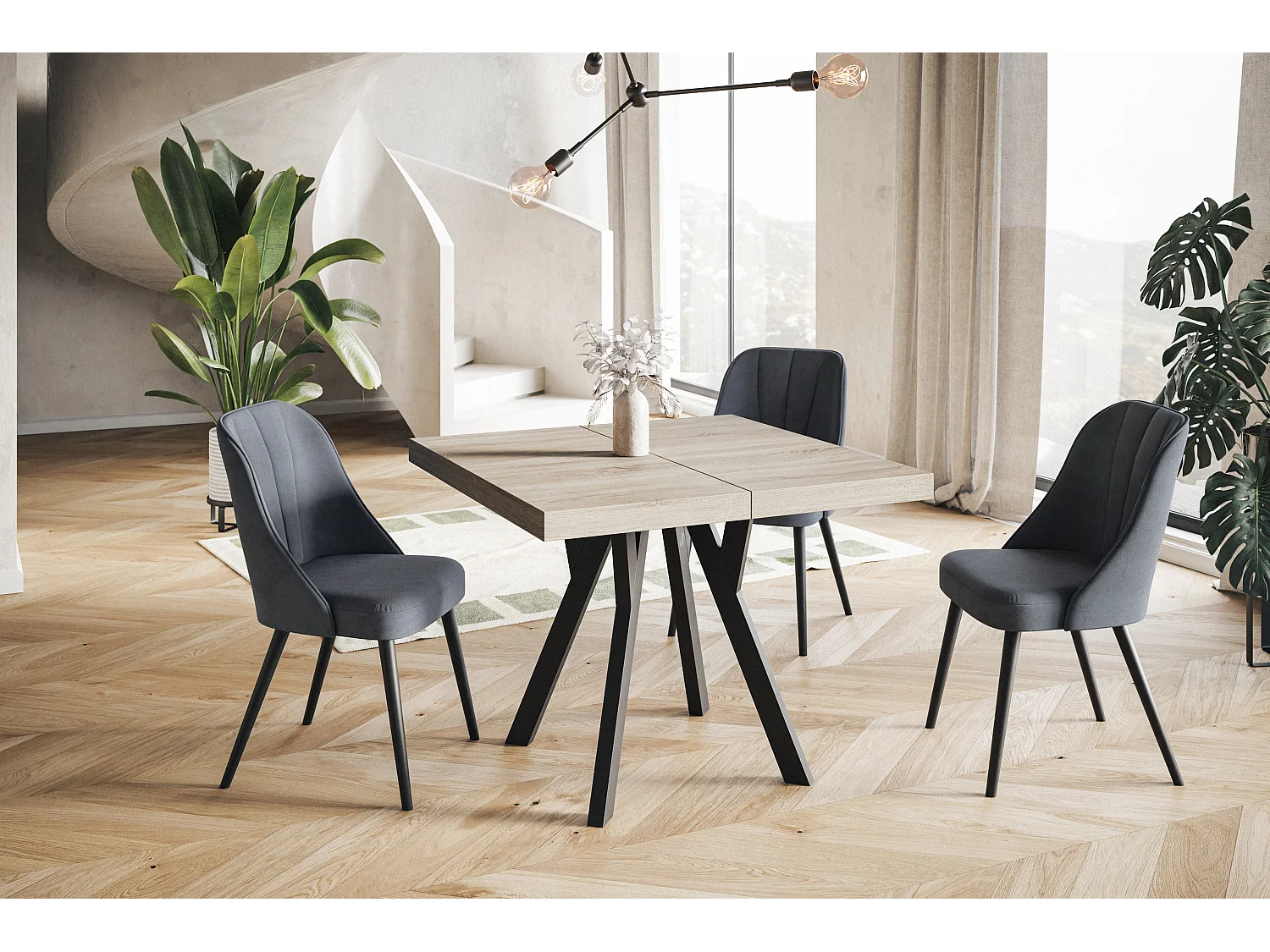 Table a Manger Extensible - Table Carrée Extensible - Table de Salle à Manger Moderne - Plateau Stratifié 36 mm - Pieds en Hêtre - 120/220 cm - Sonoma