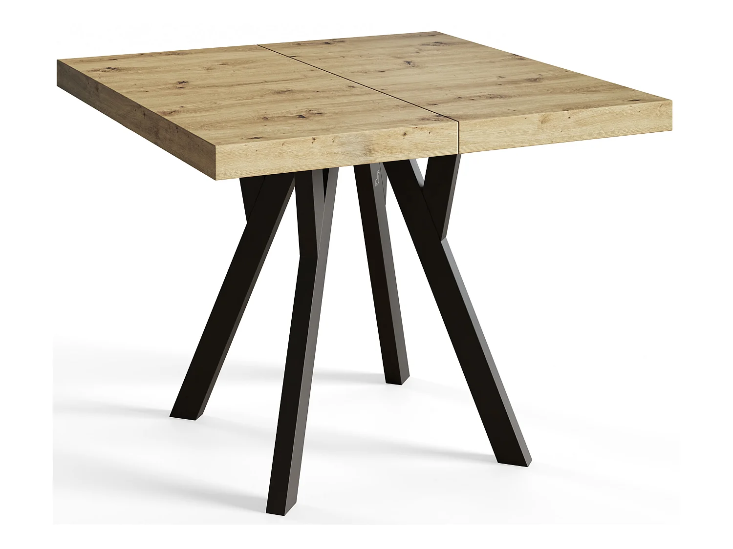 Table de salle à manger carrée RICO, table à rallonges, dimensions: 100-200X100X77 cm, couleur: ARTISAN, avec pieds en bois de couleur noire