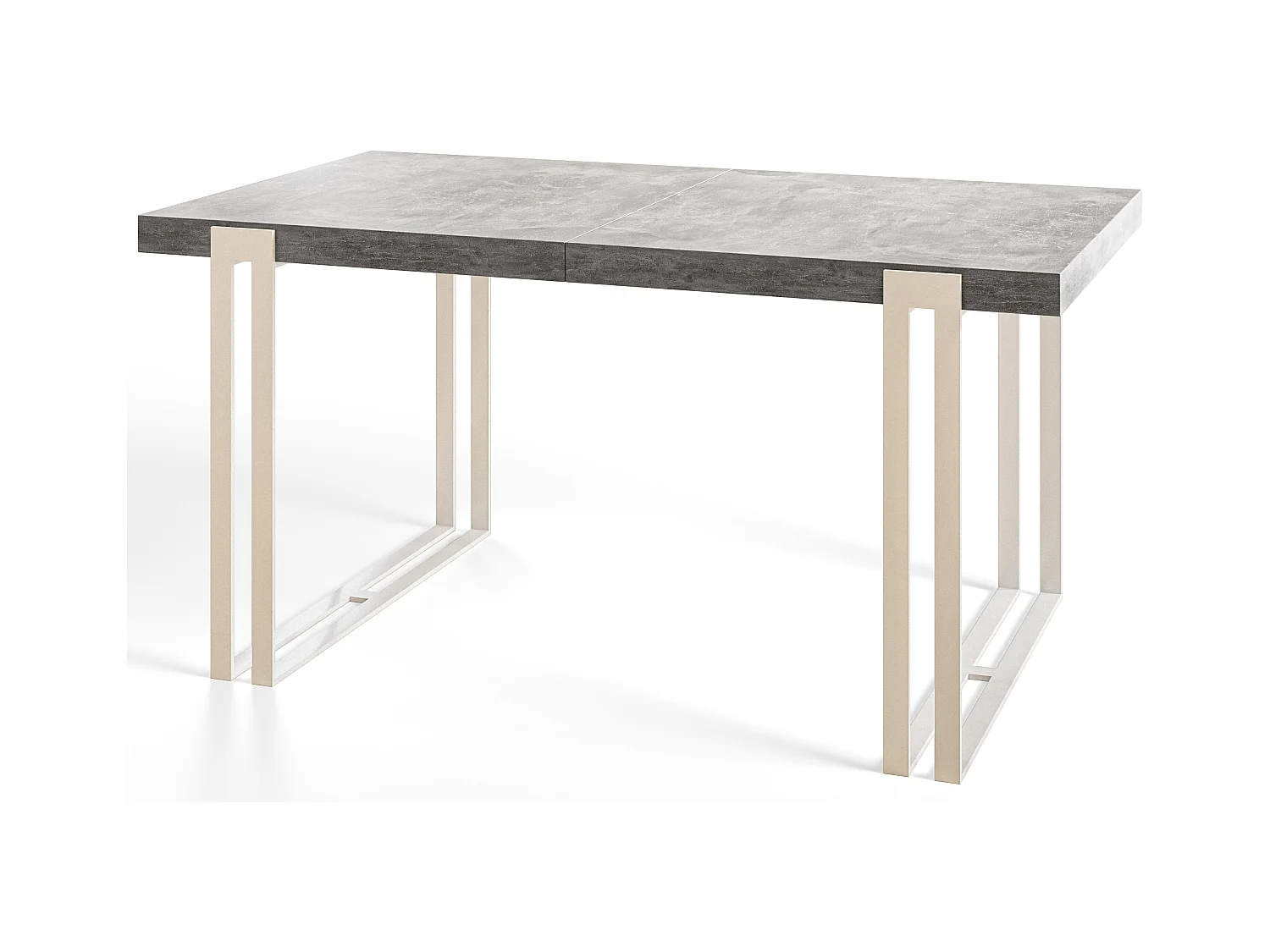 Table de salle à manger rectangulaire ROSA, table à rallonges, dimensions: 120-220X80X77 cm,couleur: gris clair, avec pieds métalliques de couleur blanche