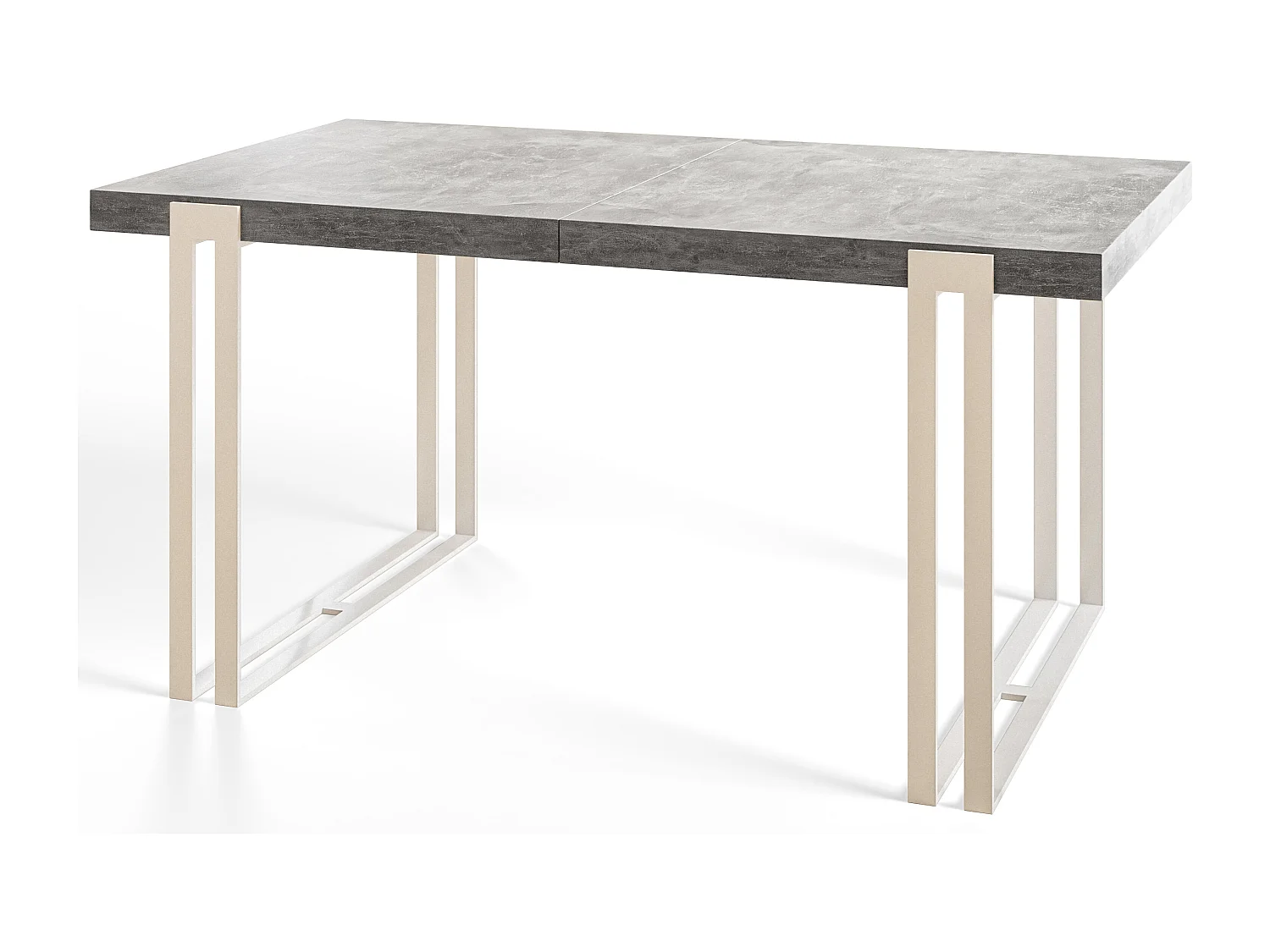 Table de salle à manger rectangulaire ROSA, table à rallonges, dimensions: 120-220X80X77 cm,couleur: gris clair, avec pieds métalliques de couleur blanche