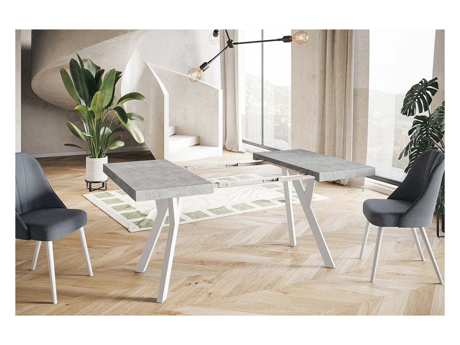 Table de salle à manger carrée RICO, table à rallonges, dimensions: 110-210X110X77 cm, couleur: graphite, avec pieds en bois blanc