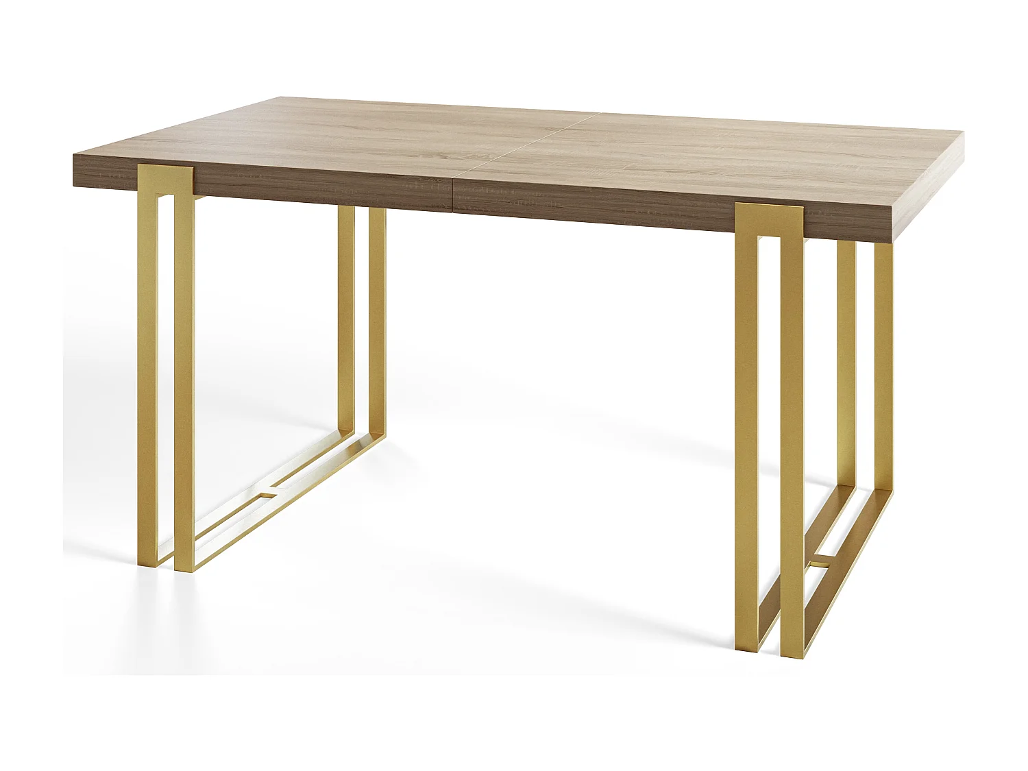 Table de salle à manger rectangulaire ROSA, table à rallonges, dimensions: 140-240X80X77 cm,couleur: SONOMA, avec pieds métalliques couleur or