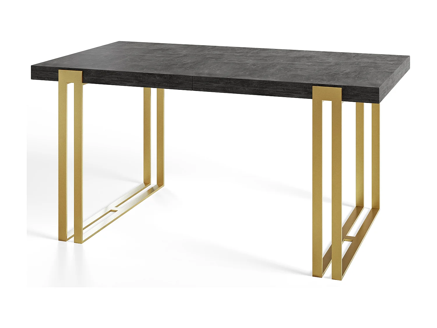 Table de salle à manger rectangulaire ROSA, table à rallonges, dimensions: 120-220X80X77 cm,couleur: gris foncé, avec pieds métalliques couleur or