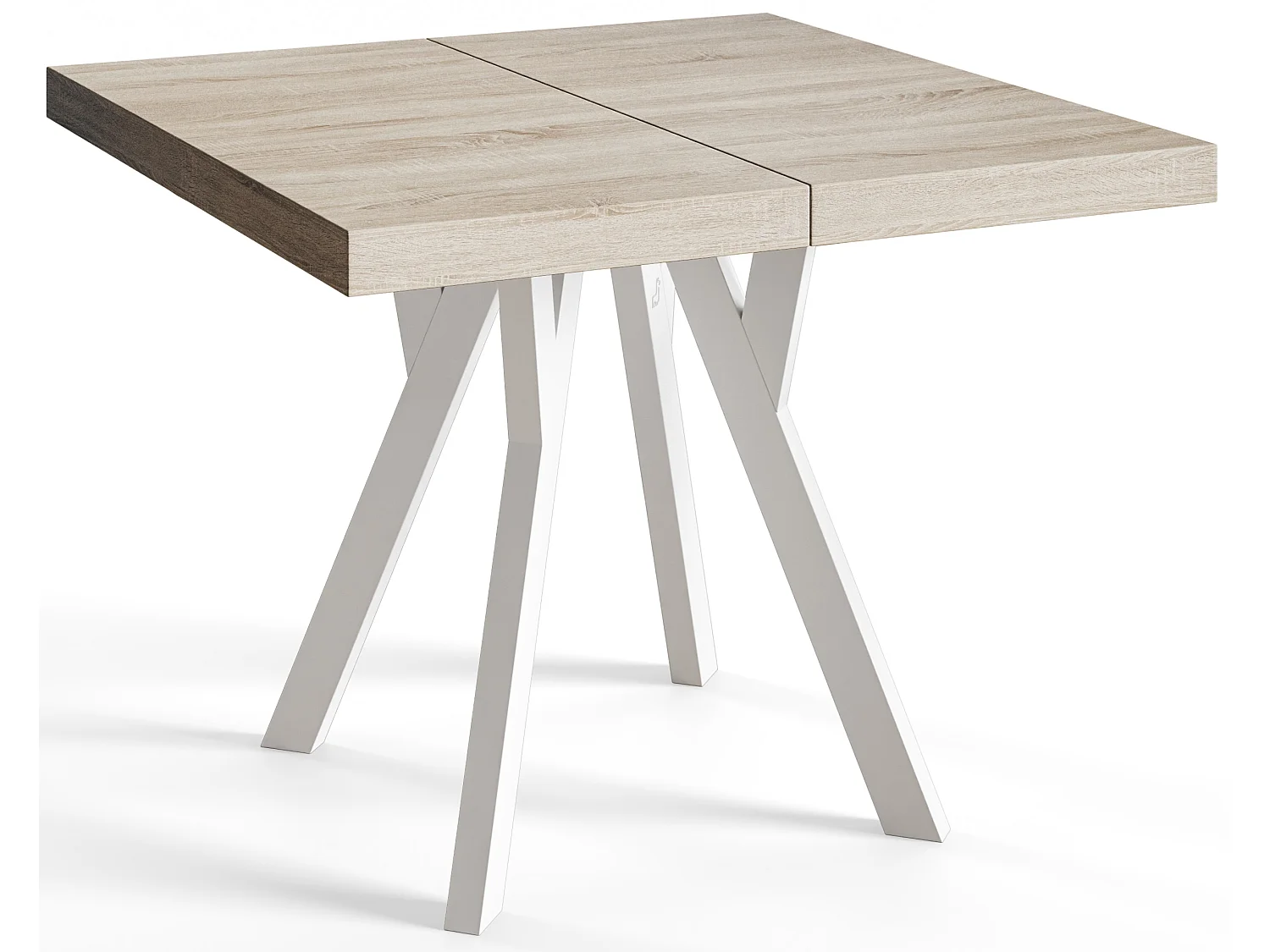 Table de salle à manger carrée RICO, table à rallonges, dimensions: 90-190X90X77 cm, couleur: SONOMA, avec pieds en bois blanc