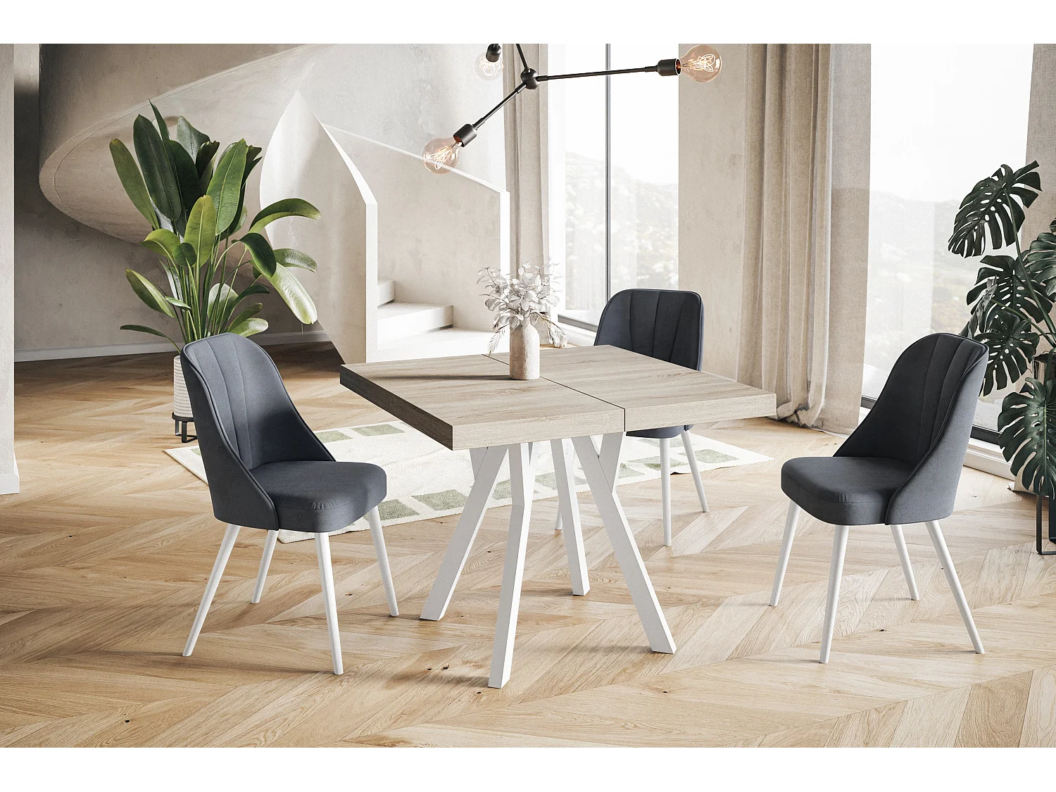 Table a Manger Extensible - Table Carrée Extensible - Table de Salle à Manger Moderne - Plateau Stratifié 36 mm - Pieds en Hêtre - 90/190 cm - Sonoma