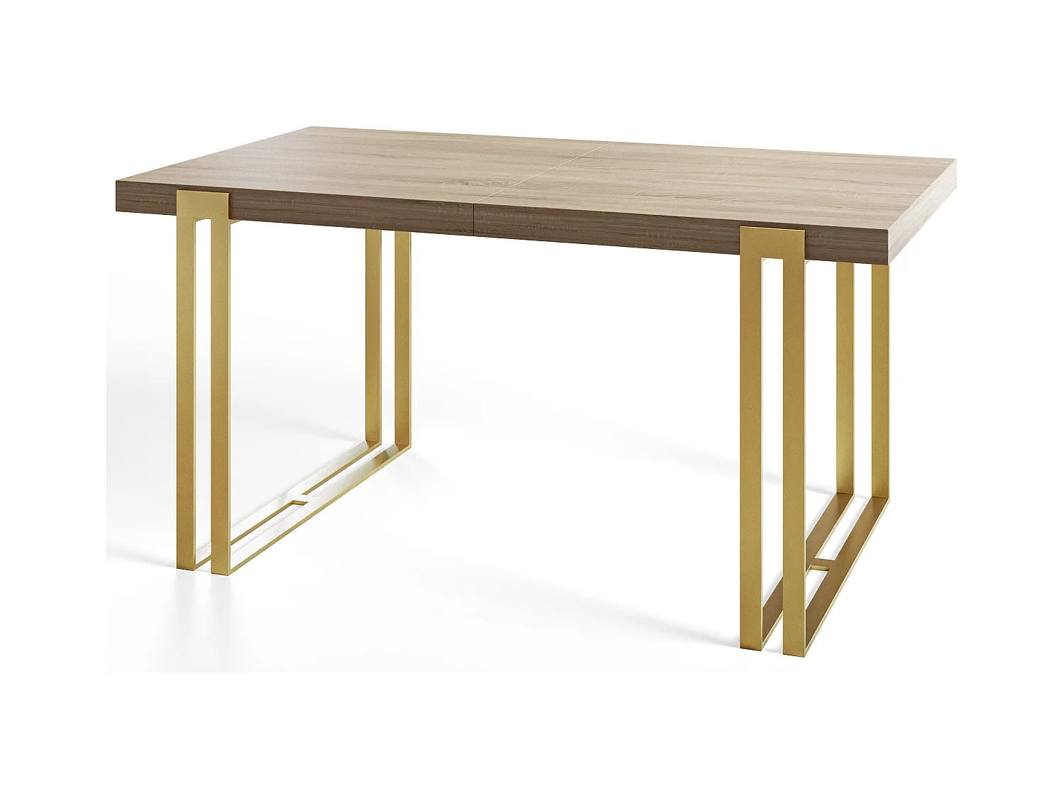 Table de salle à manger rectangulaire ROSA, table à rallonges, dimensions: 120-220X80X77 cm,couleur: SONOMA, avec pieds métalliques couleur or