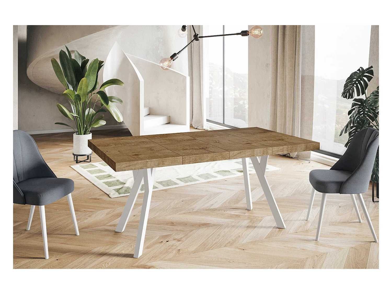 Table de salle à manger carrée RICO, table à rallonges, dimensions: 100-200X100X77 cm, couleur: LEFAKS, avec pieds en bois blanc