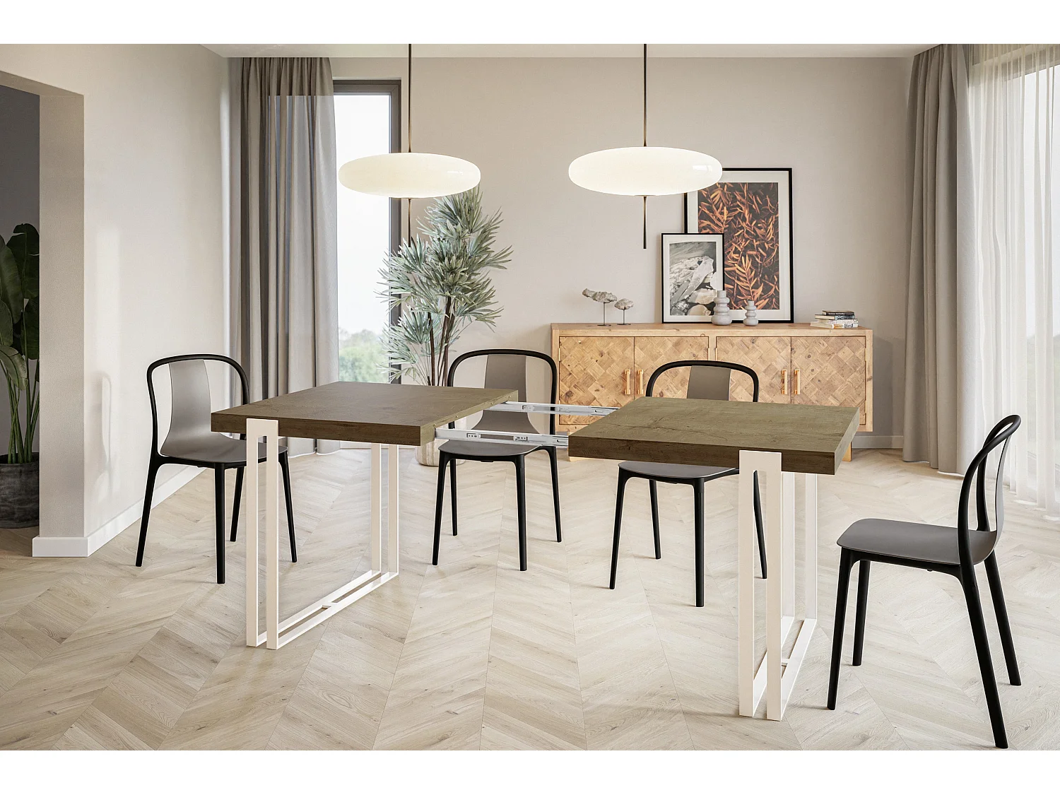 Table de salle à manger rectangulaire ROSA, table à rallonges, dimensions: 120-220X80X77 cm,couleur: LEFKAS, avec pieds métalliques de couleur blanche