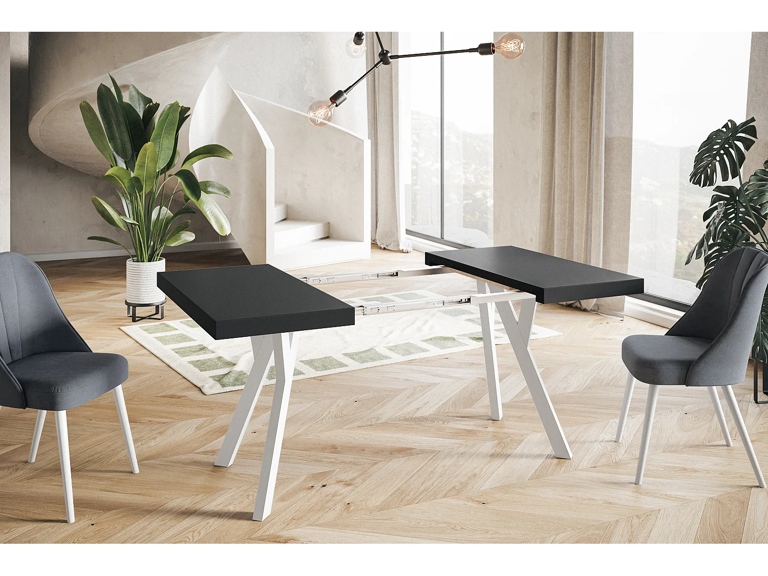 Table a Manger Extensible - Table Carrée Extensible - Table de Salle à Manger Moderne - Plateau Stratifié 36 mm - Pieds en Hêtre - 110/210 cm - Noir