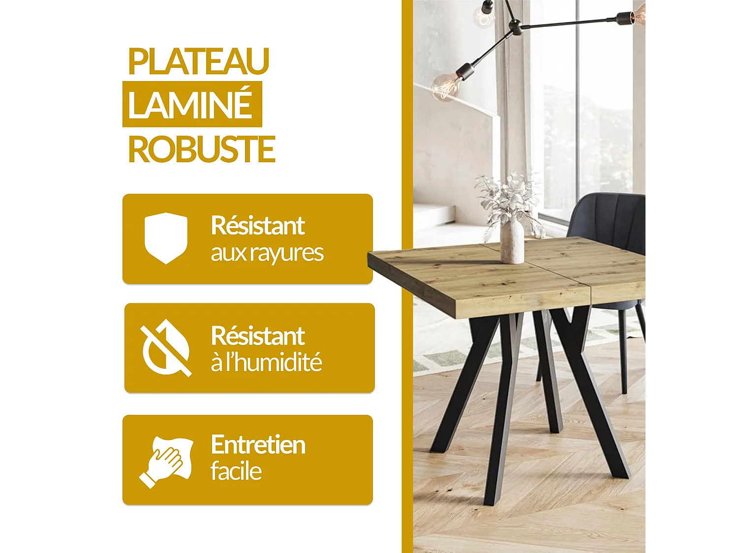 Table a Manger Extensible - Table Carrée Extensible - Table de Salle à Manger Moderne - Plateau Stratifié 36 mm - Pieds en Hêtre - 110/210 cm - Noir