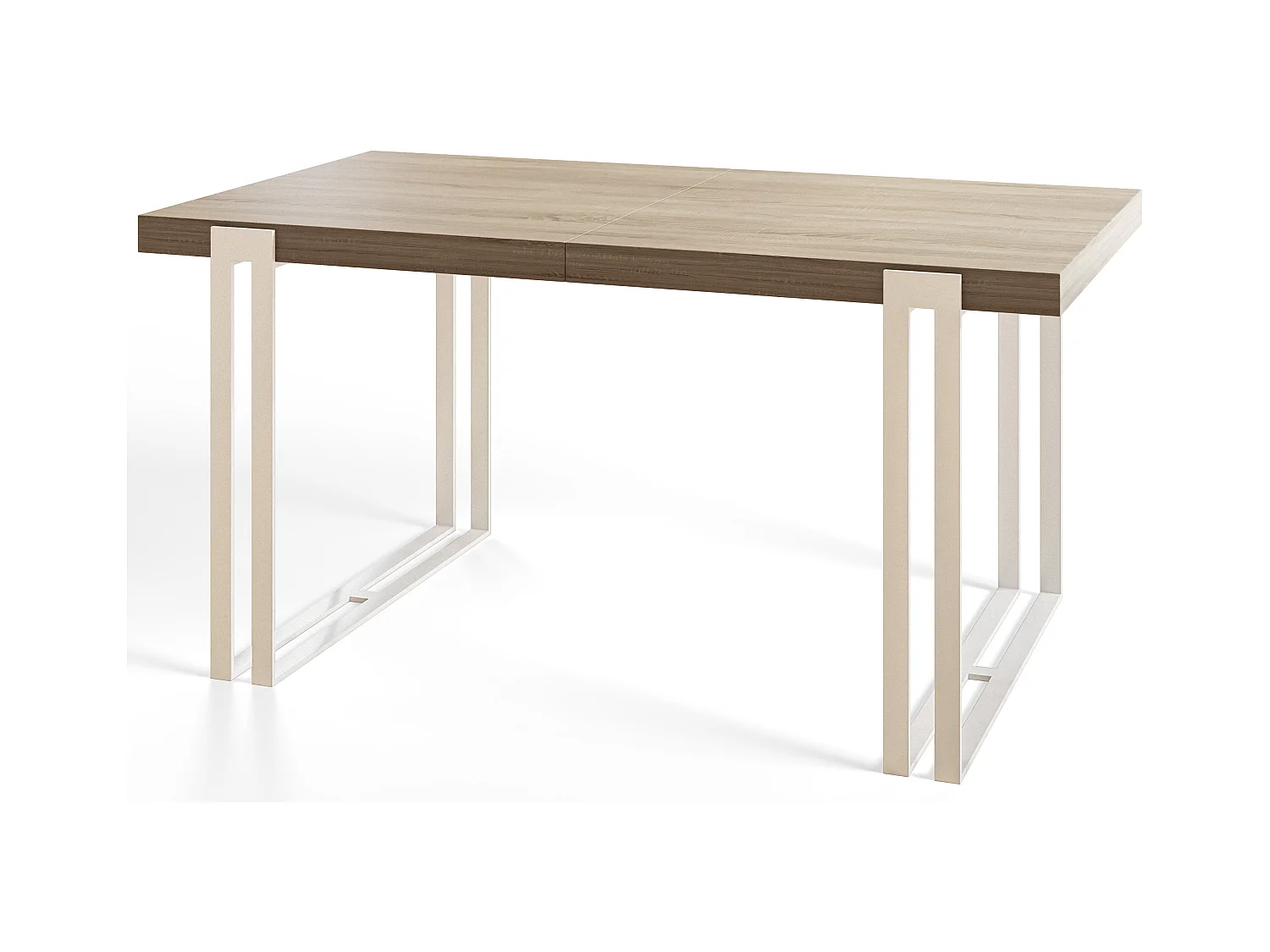 Table de salle à manger rectangulaire ROSA, table à rallonges, dimensions: 120-220X80X77 cm,couleur: SONOMA, avec pieds métalliques de couleur blanche