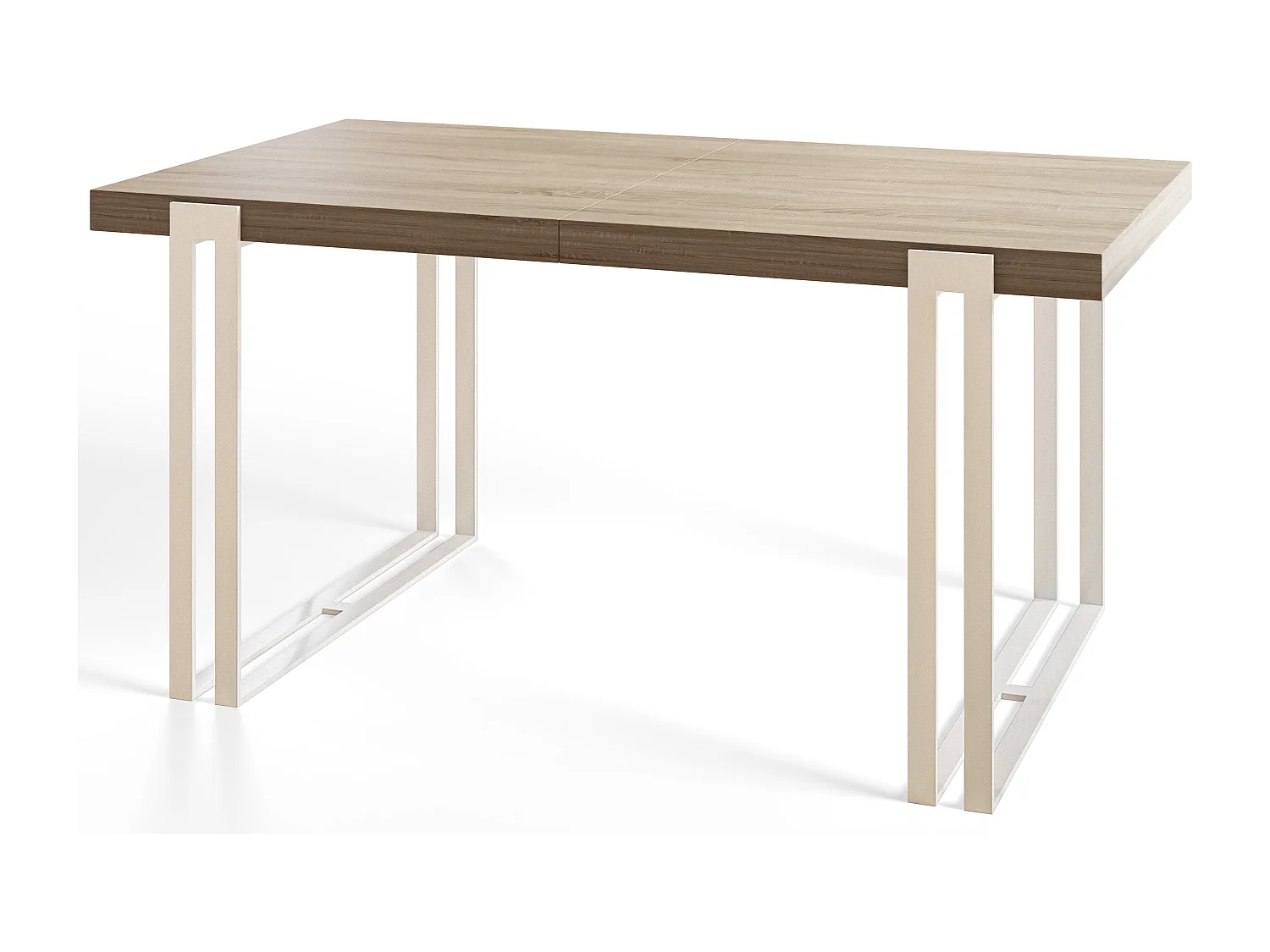 Table de salle à manger rectangulaire ROSA, table à rallonges, dimensions: 120-220X80X77 cm,couleur: SONOMA, avec pieds métalliques de couleur blanche