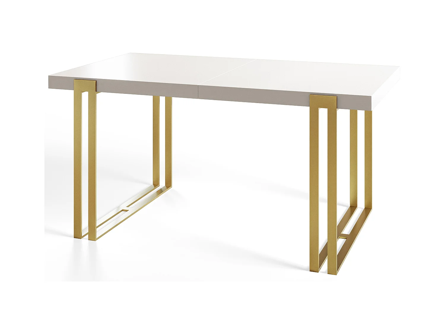 Table de salle à manger rectangulaire ROSA, table à rallonges, dimensions: 160-260X90X77 cm,couleur: blanc, avec pieds métalliques couleur or