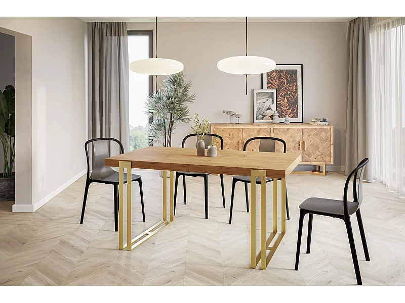 Table de salle à manger rectangulaire ROSA, table à rallonges, dimensions: 180-280X90X77 cm,couleur: LANCELOT, avec pieds métalliques couleur or