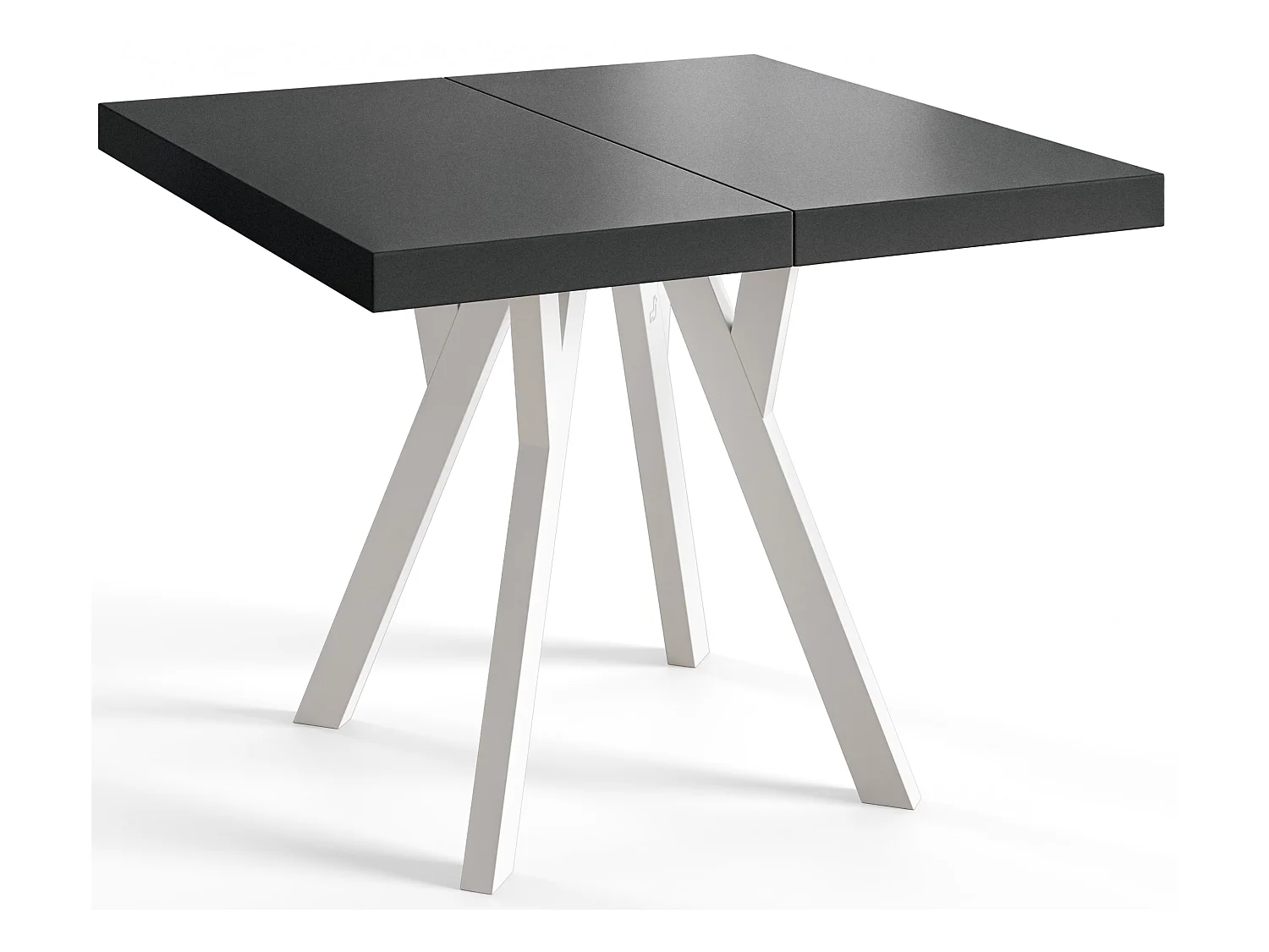 Table de salle à manger carrée RICO, table à rallonges, dimensions: 120-220X120X77 cm, couleur: noir, avec pieds en bois de couleur blanche