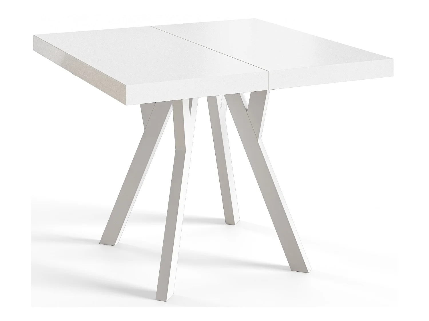 Table de salle à manger carrée RICO, table à rallonges, dimensions: 120-220X120X77 cm, couleur: blanc, avec pieds en bois de couleur blanc