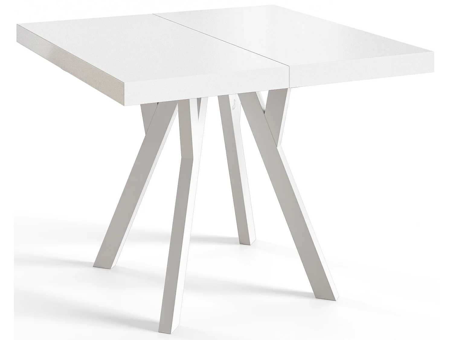 Table de salle à manger carrée RICO, table à rallonges, dimensions: 100-200X100X77 cm, couleur: blanc, avec pieds en bois de couleur blanc
