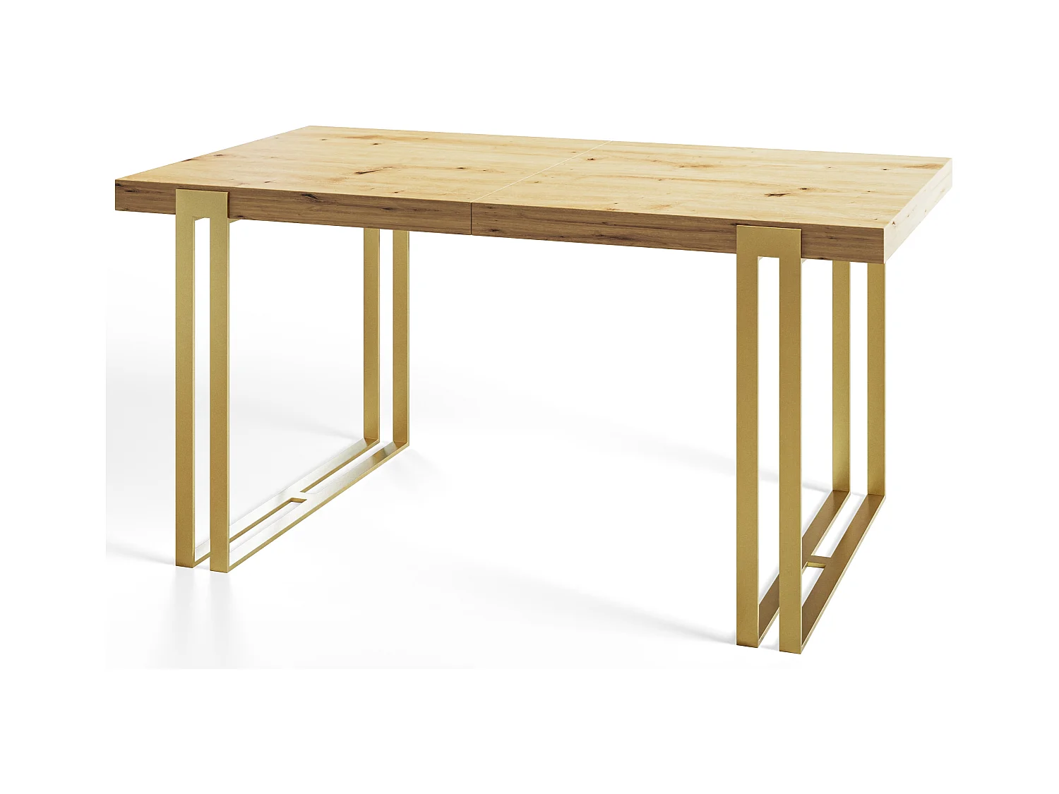 Table de salle à manger rectangulaire ROSA, table à rallonges, dimensions: 180-280X90X77 cm,couleur: ARTISAN, avec pieds métalliques couleur or