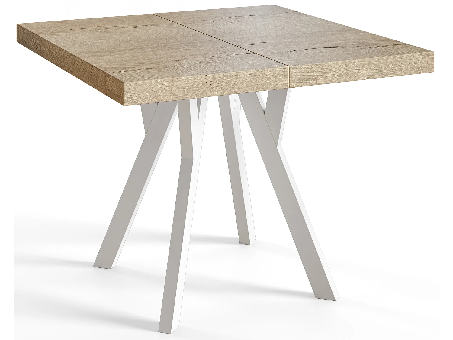 Table de salle à manger carrée RICO, table à rallonges, dimensions: 90-190X90X77 cm, couleur: HALIFAX, avec pieds en bois blanc