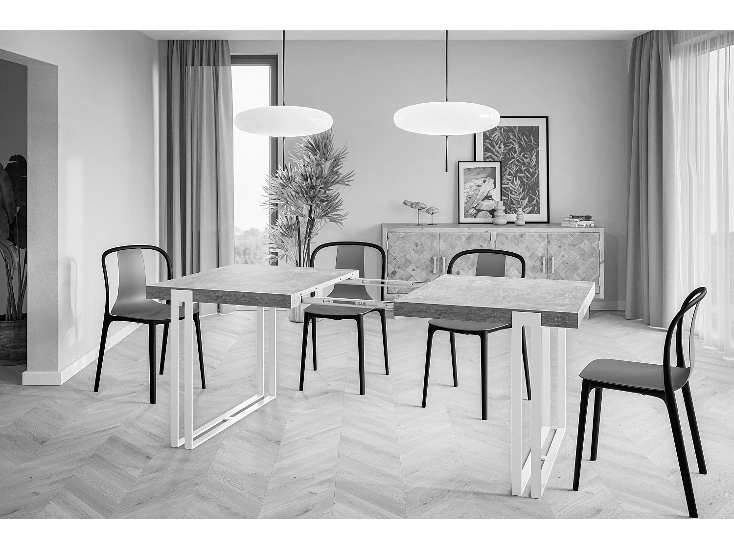 Table de salle à manger rectangulaire ROSA, table à rallonges, dimensions: 180-280X90X77 cm, couleur: gris foncé, avec pieds métalliques couleur or