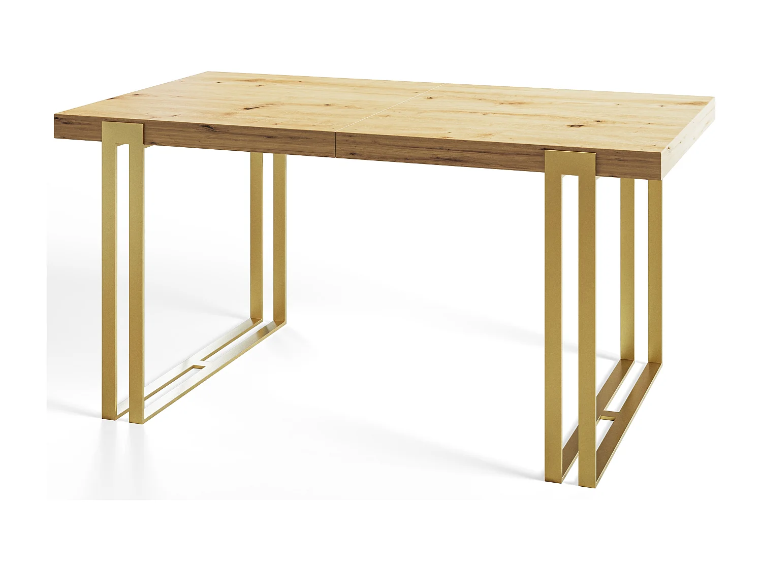 Table de salle à manger rectangulaire ROSA, table à rallonges, dimensions: 120-220X80X77 cm, couleur: ARTISAN, avec pieds métalliques couleur or