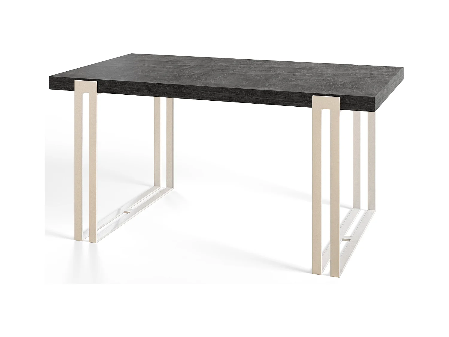 Table de salle à manger rectangulaire ROSA, table à rallonges, dimensions: 120-220X80X77 cm,couleur: gris foncé, avec pieds métalliques de couleur blanche
