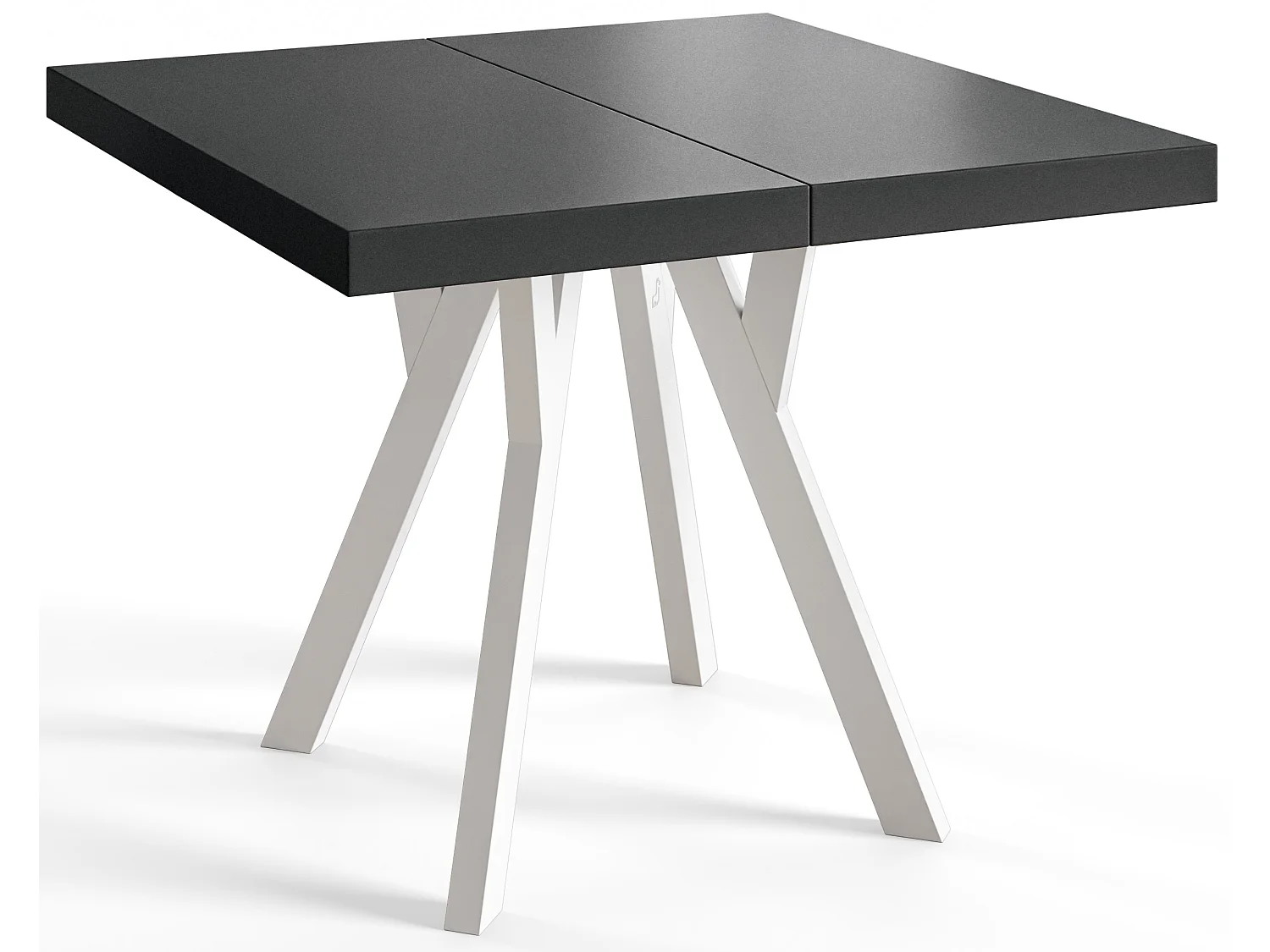 Table de salle à manger carrée RICO, table à rallonges, dimensions: 90-190X90X77 cm, couleur: noir, avec pieds en bois de couleur blanc