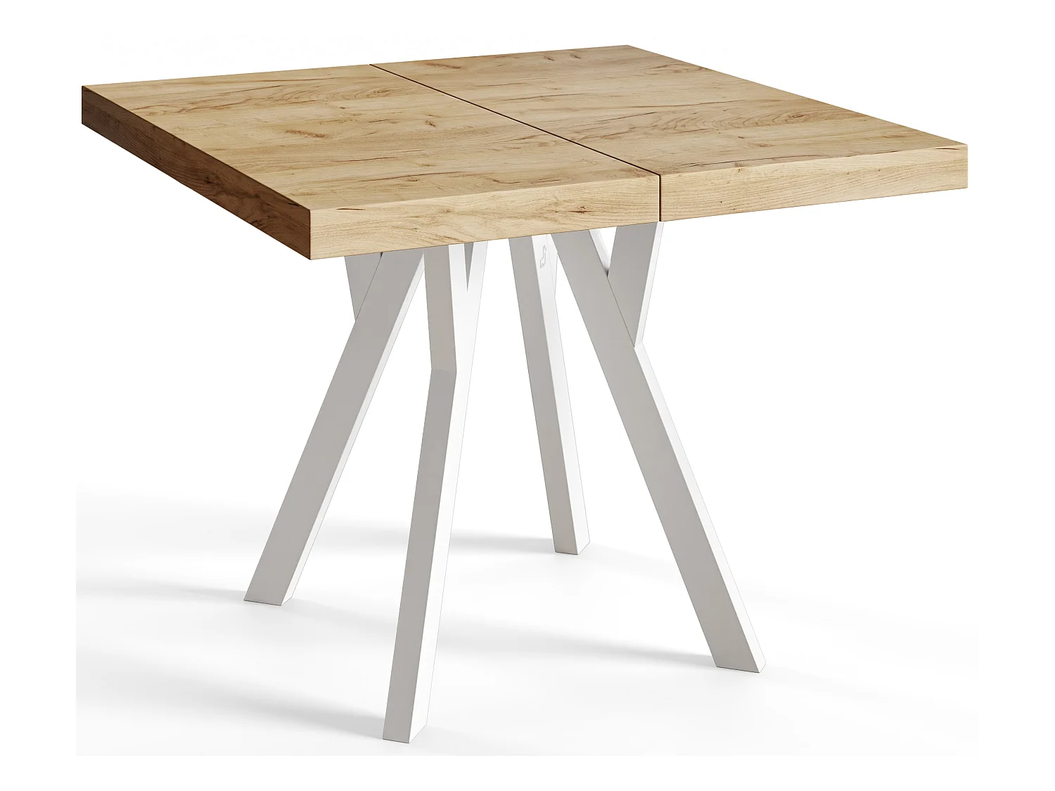 Table de salle à manger carrée RICO, table à rallonges, dimensions: 90-190X90X77 cm, couleur: CRAFT, avec pieds en bois de couleur blanche