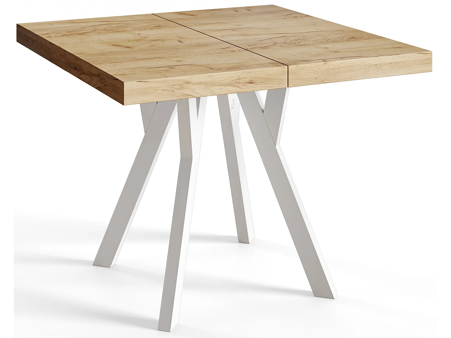 Table de salle à manger carrée RICO, table à rallonges, dimensions: 90-190X90X77 cm, couleur: CRAFT, avec pieds en bois de couleur blanche