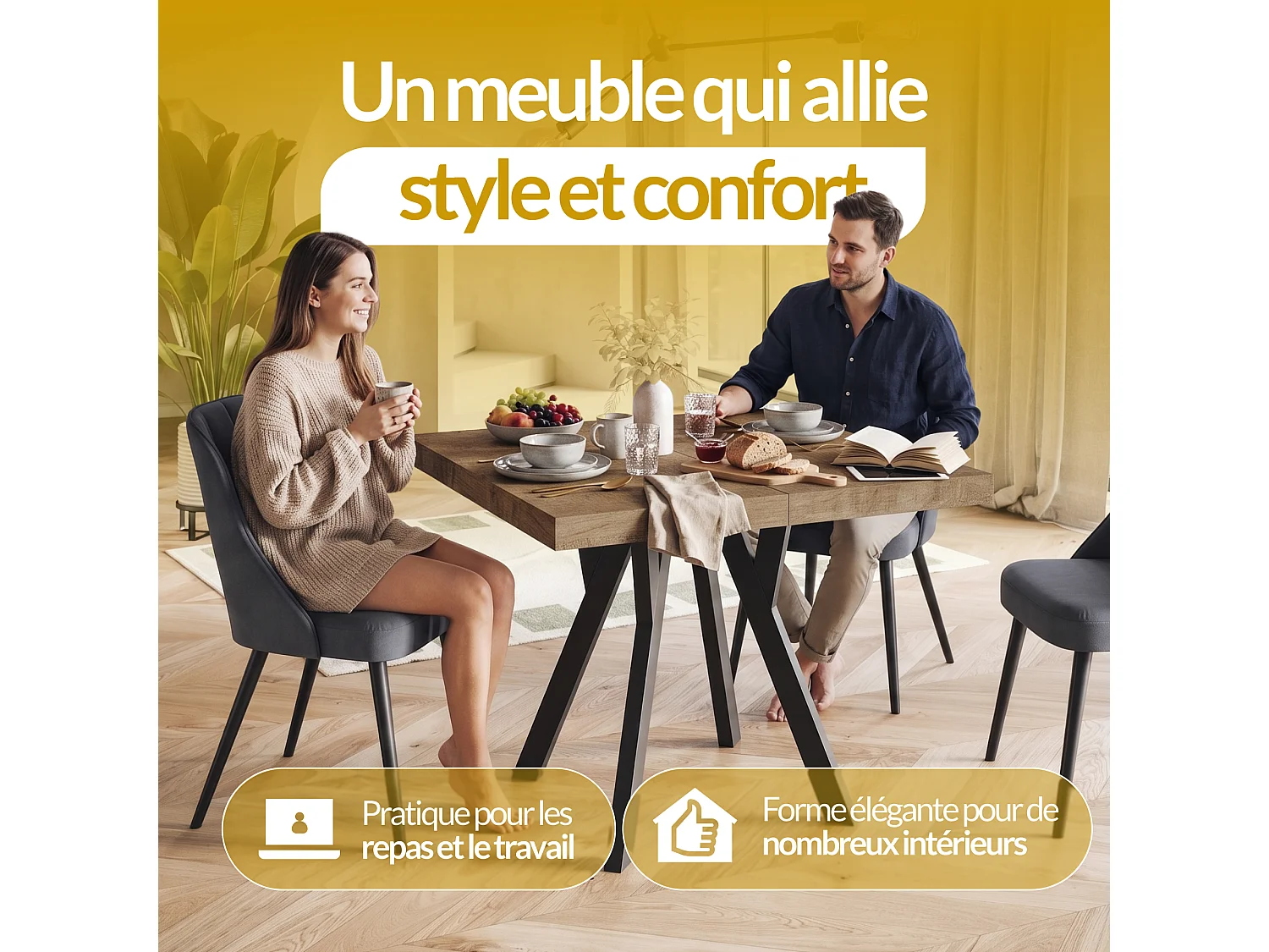 Table a Manger Extensible - Table Carrée Extensible - Table de Salle à Manger Moderne - Plateau Stratifié 36 mm - Pieds en Hêtre - 110/210 cm - Blanc