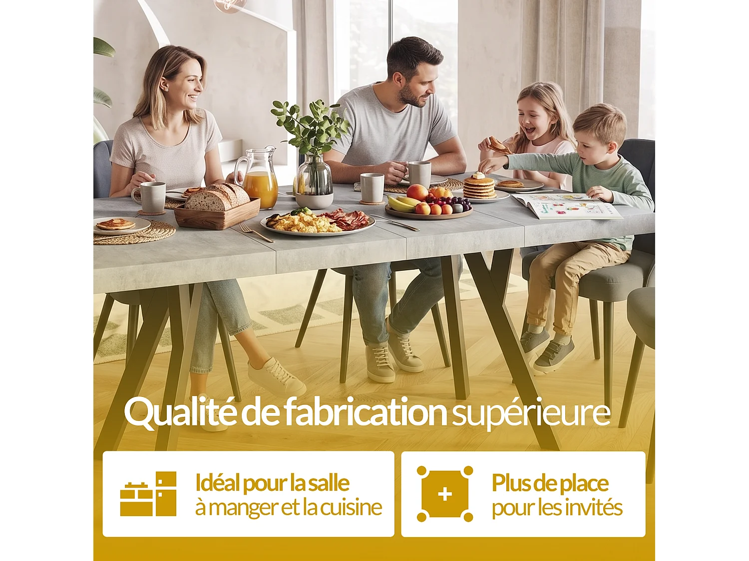 Table a Manger Extensible - Table Carrée Extensible - Table de Salle à Manger Moderne - Plateau Stratifié 36 mm - Pieds en Hêtre - 110/210 cm - Blanc