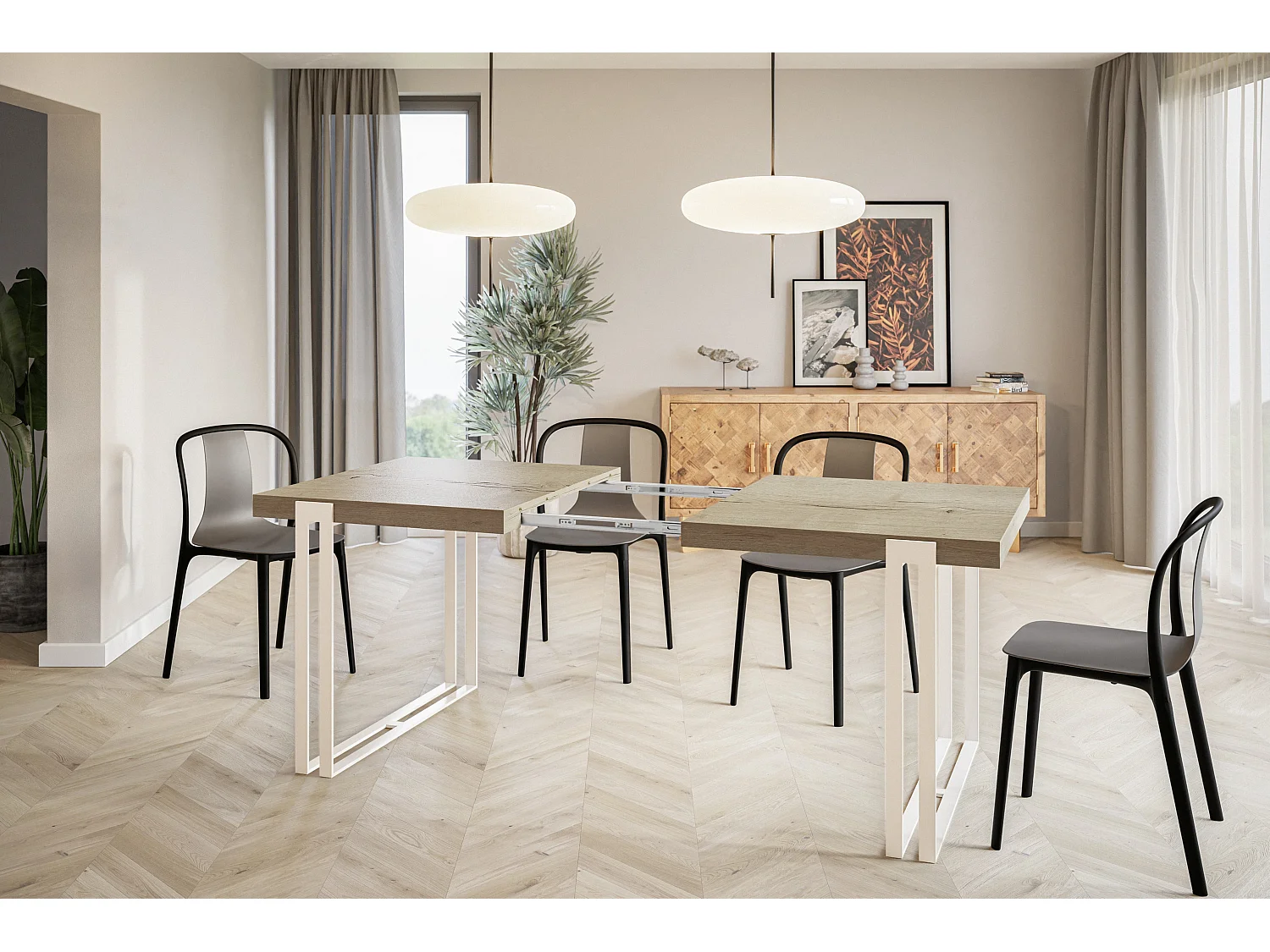 Table de salle à manger rectangulaire ROSA, table à rallonges, dimensions: 120-220X80X77 cm, couleur: HALIFAX, avec pieds métalliques de couleur blanche