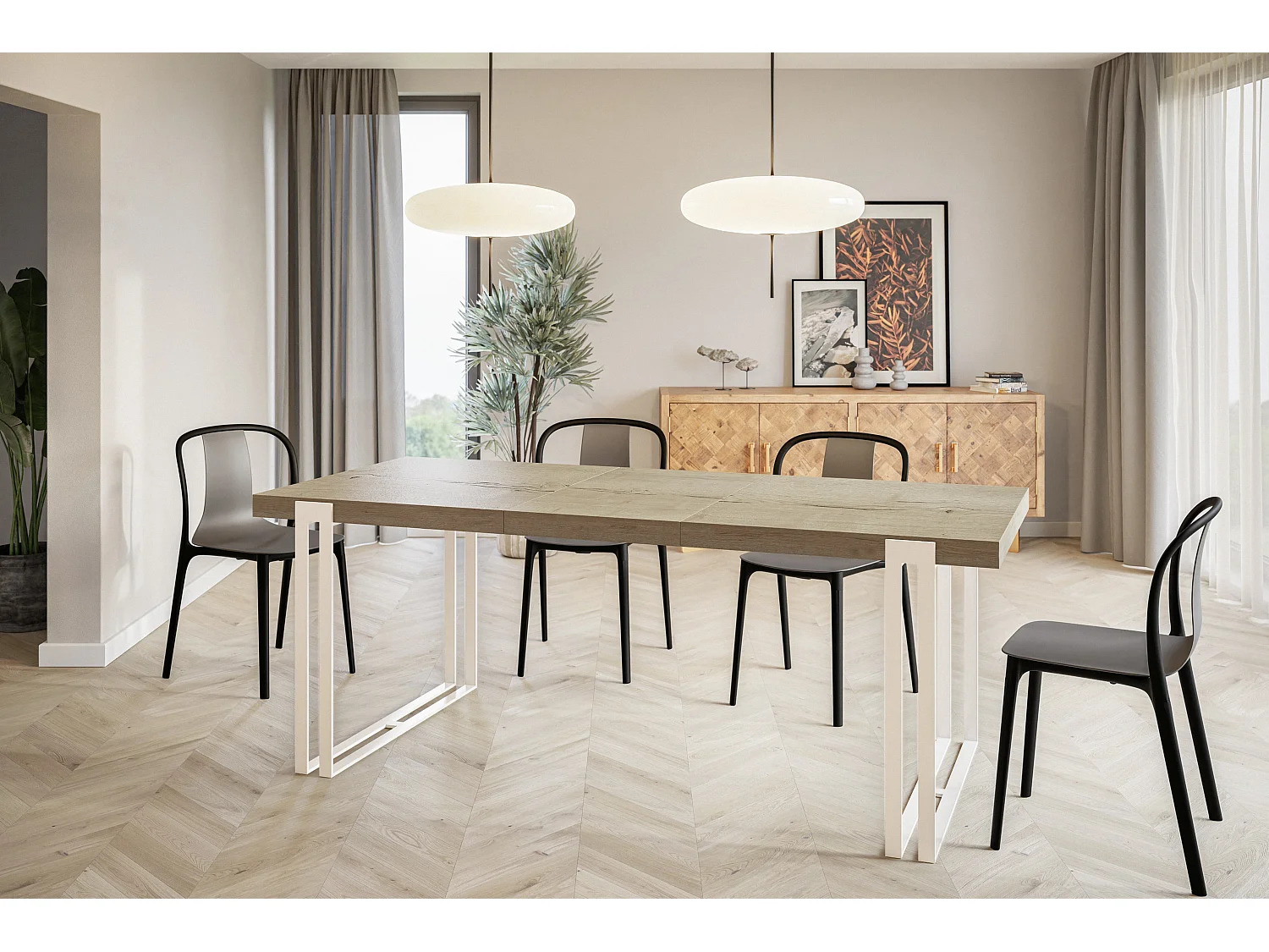 Table de salle à manger rectangulaire ROSA, table à rallonges, dimensions: 120-220X80X77 cm, couleur: HALIFAX, avec pieds métalliques de couleur blanche