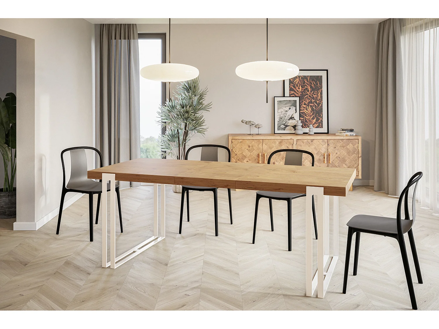 Table de salle à manger rectangulaire ROSA, table à rallonges, dimensions: 140-240X80X77 cm, couleur: LANCELOT, avec pieds métalliques de couleur blanche