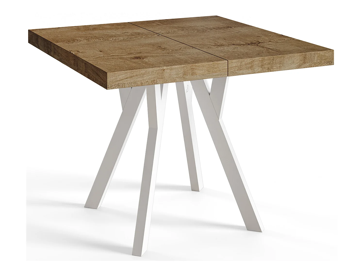 Table de salle à manger carrée RICO, table à rallonges, dimensions: 110-210X110X77 cm, couleur: LEFAKS, avec pieds en bois blanc
