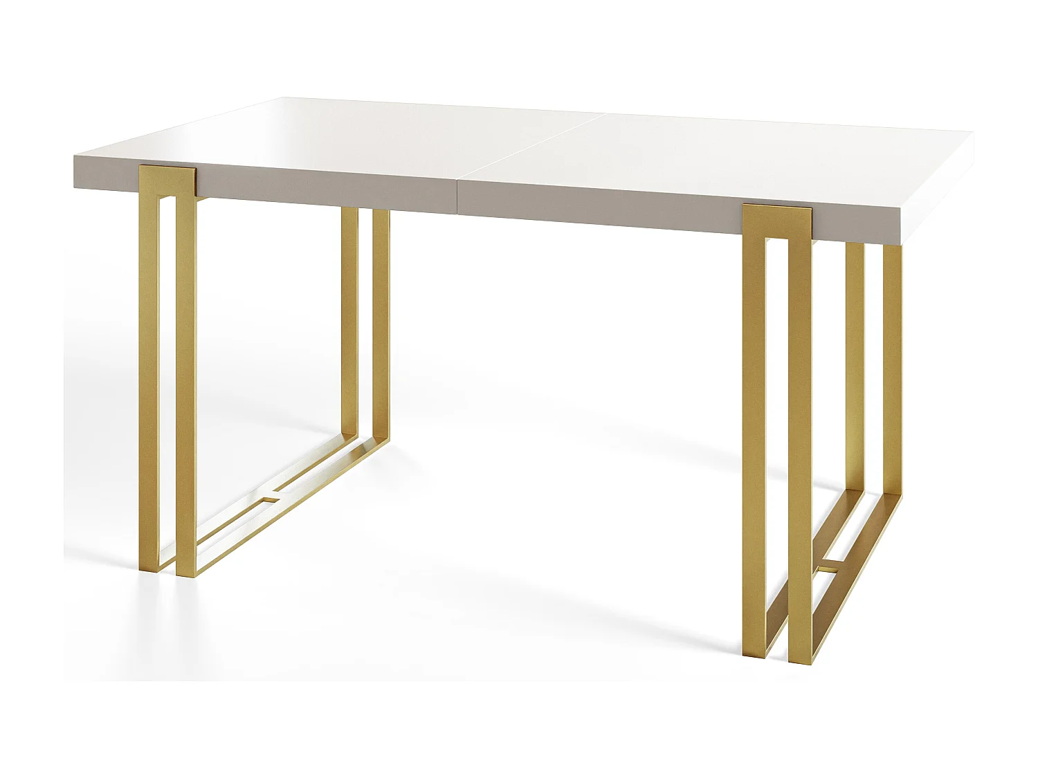 Table de salle à manger rectangulaire ROSA, table à rallonges, dimensions: 120-220X80X77 cm,couleur: blanc, avec pieds métalliques couleur or