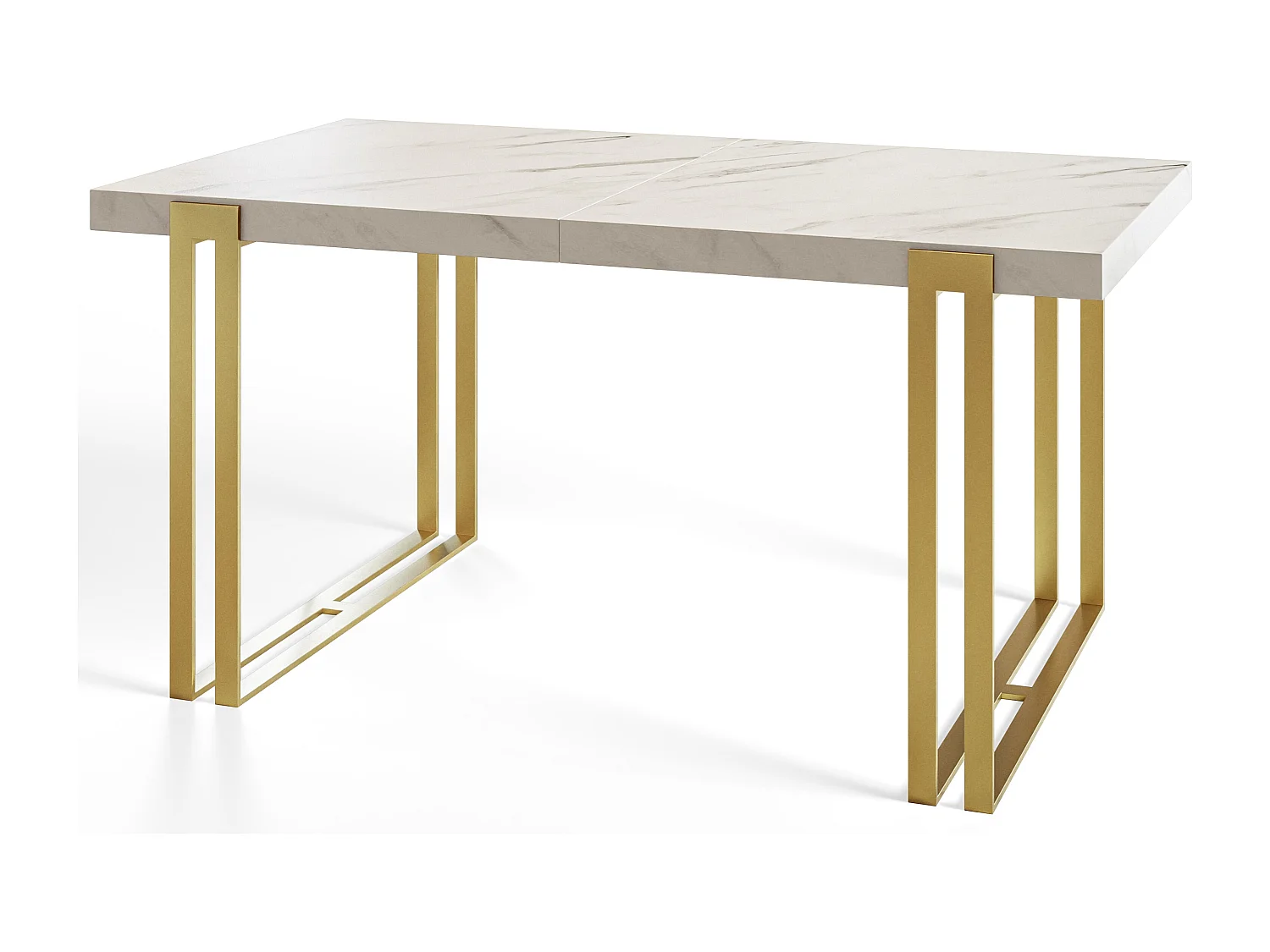 Table de salle à manger rectangulaire ROSA, table à rallonges, dimensions: 120-220X80X77 cm,couleur: MARMUR, avec pieds métalliques couleur or