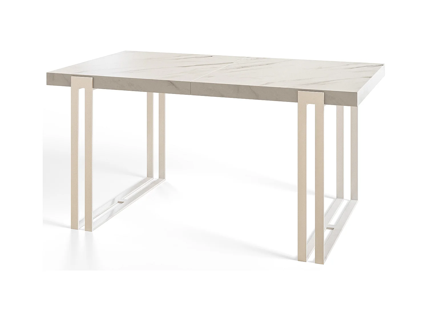 Table de salle à manger rectangulaire ROSA, table à rallonges, dimensions: 120-220X80X77 cm,couleur: MARMUR, avec pieds métalliques de couleur blanche
