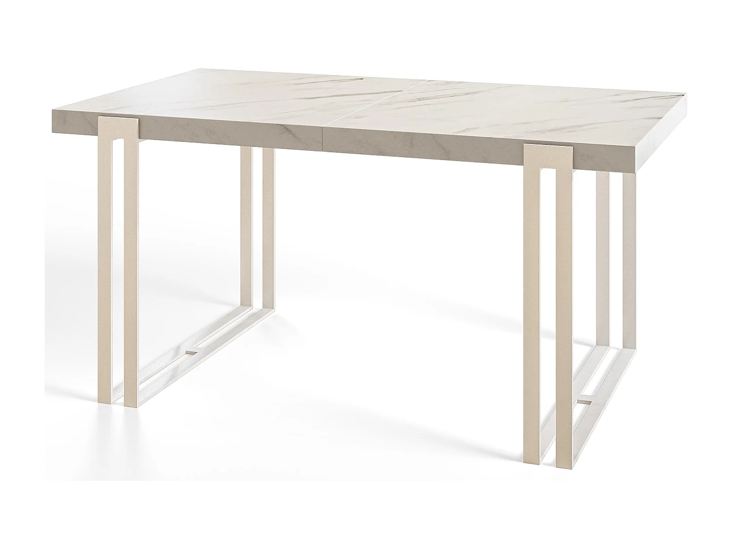 Table de salle à manger rectangulaire ROSA, table à rallonges, dimensions: 120-220X80X77 cm,couleur: MARMUR, avec pieds métalliques de couleur blanche