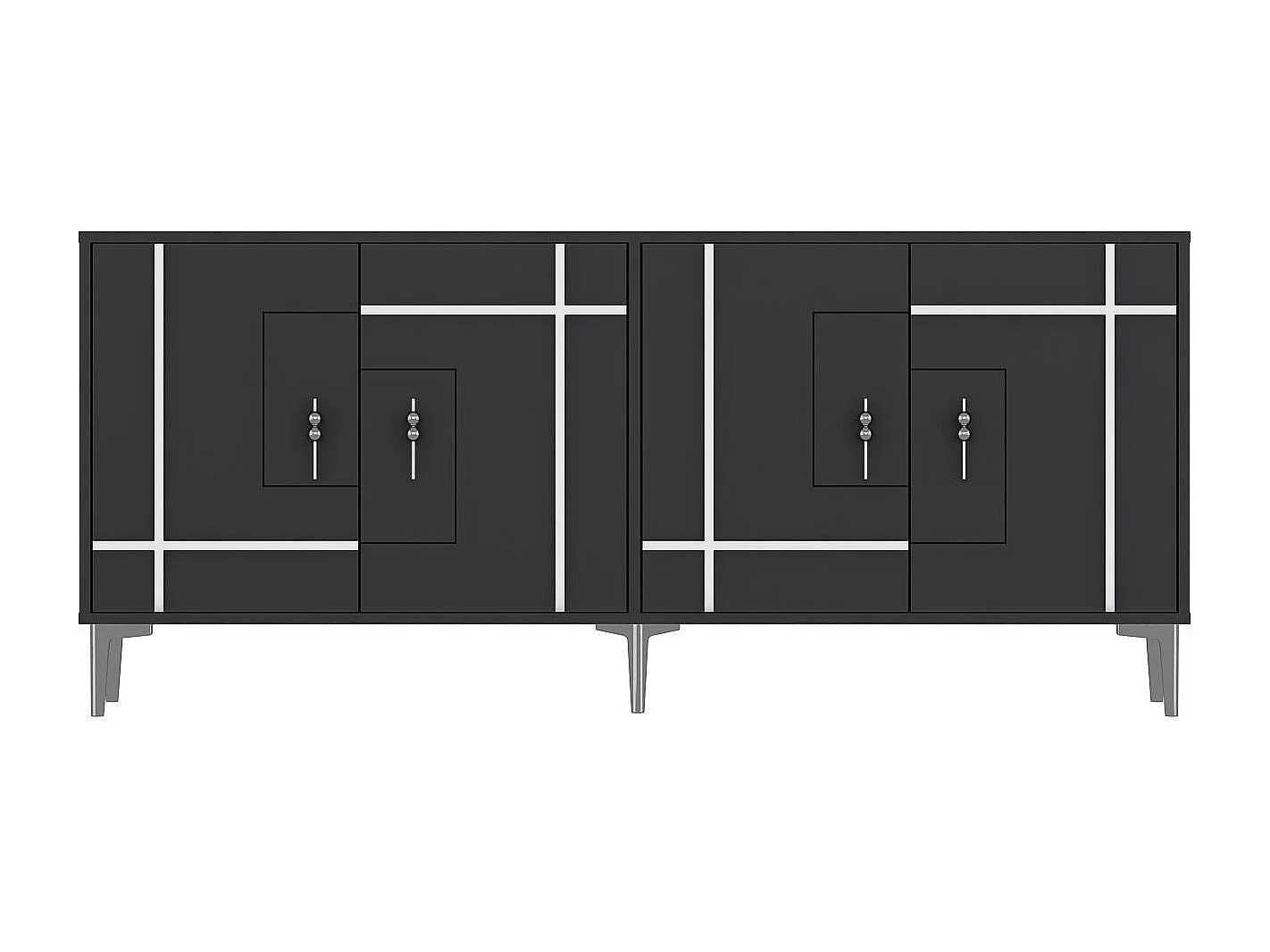 Buffet en aggloméré – 180 cm x 78,6 cm x 35 cm – Anthracite et argent