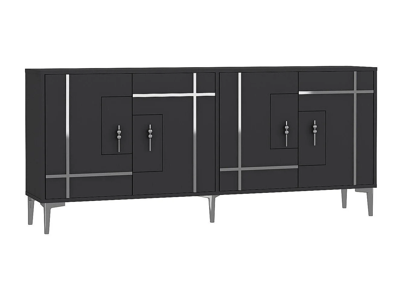 Buffet en aggloméré – 180 cm x 78,6 cm x 35 cm – Anthracite et argent